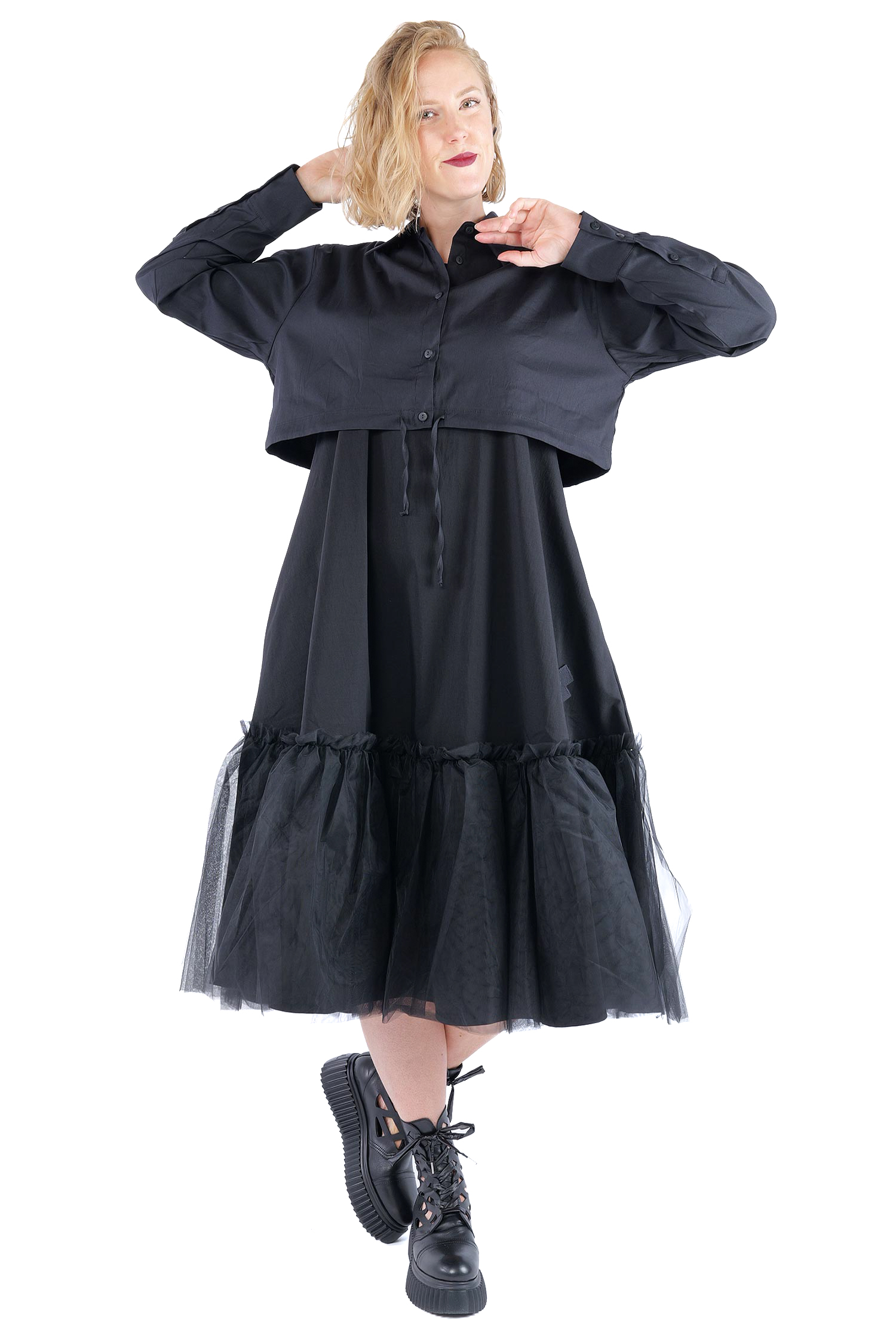 Kurze Stretchbluse - Black print - 4032
