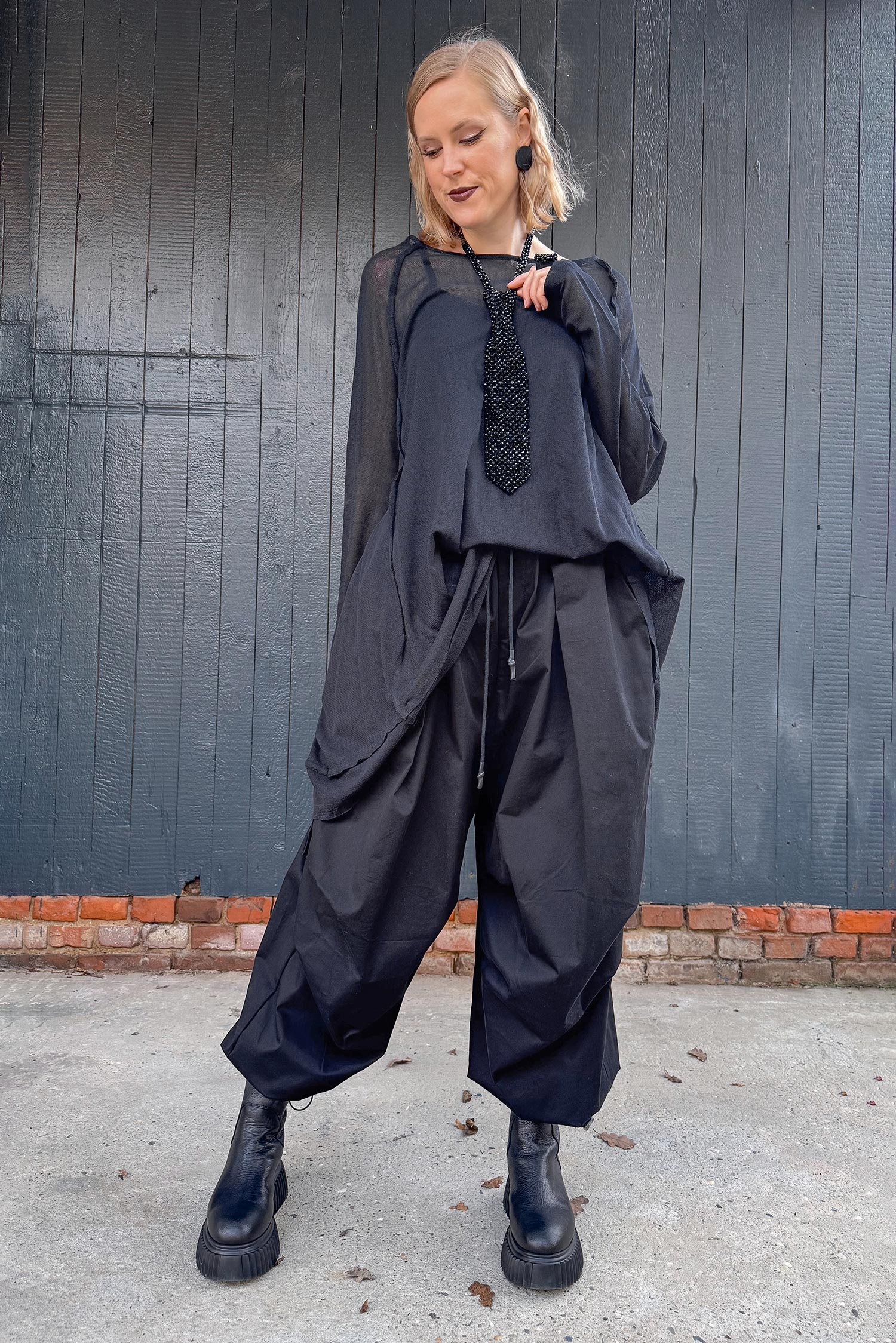 Glasperlen Krawatte - Schwarz - 1563