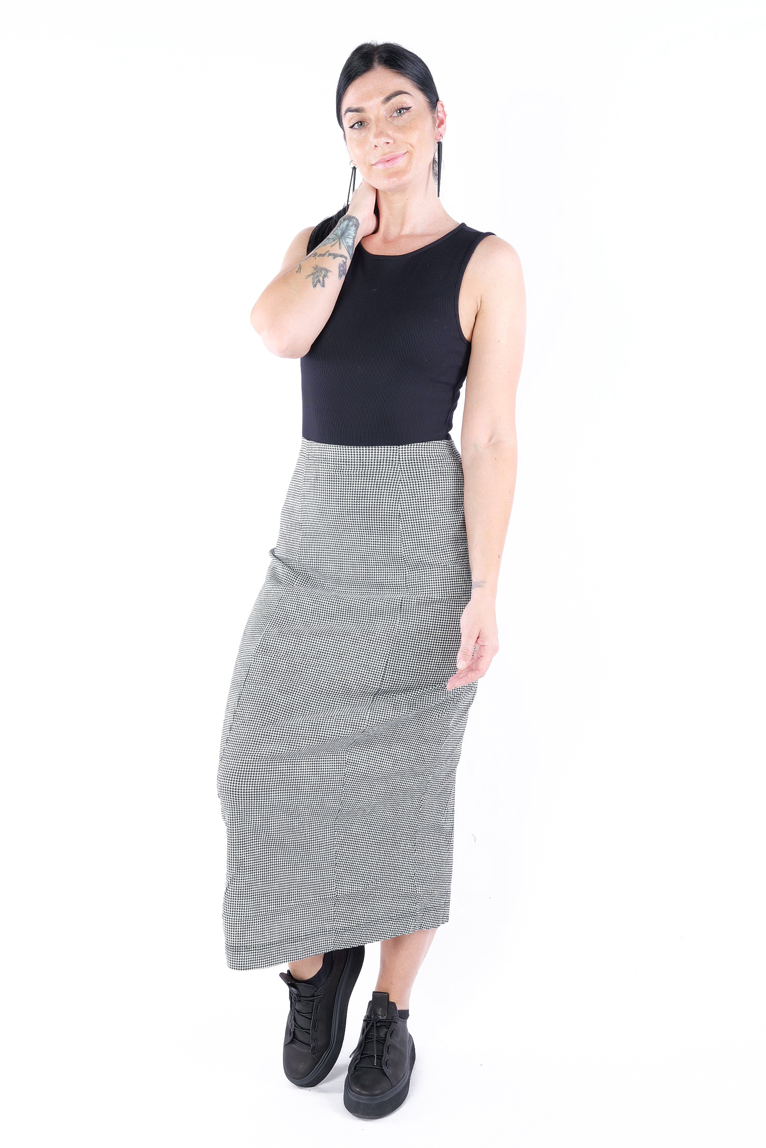 Langer Stretchrock - Black offwhite check - 2253440321