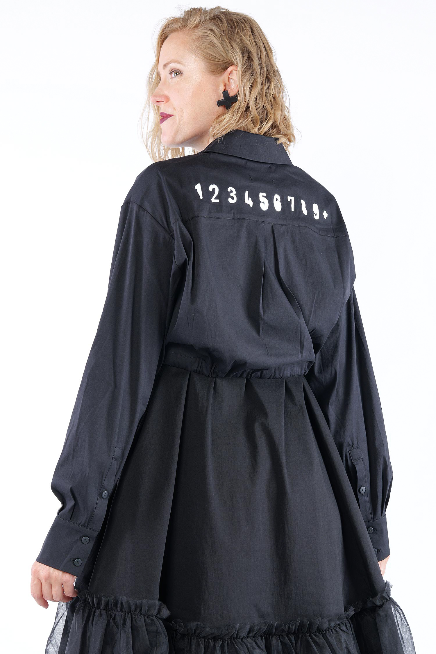 Kurze Stretchbluse - Black print - 4032