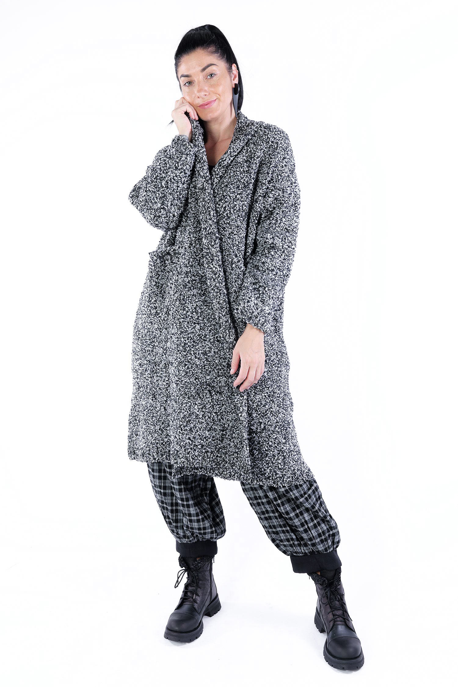 Langer Strickcardigan - Salt & Pepper - Hune