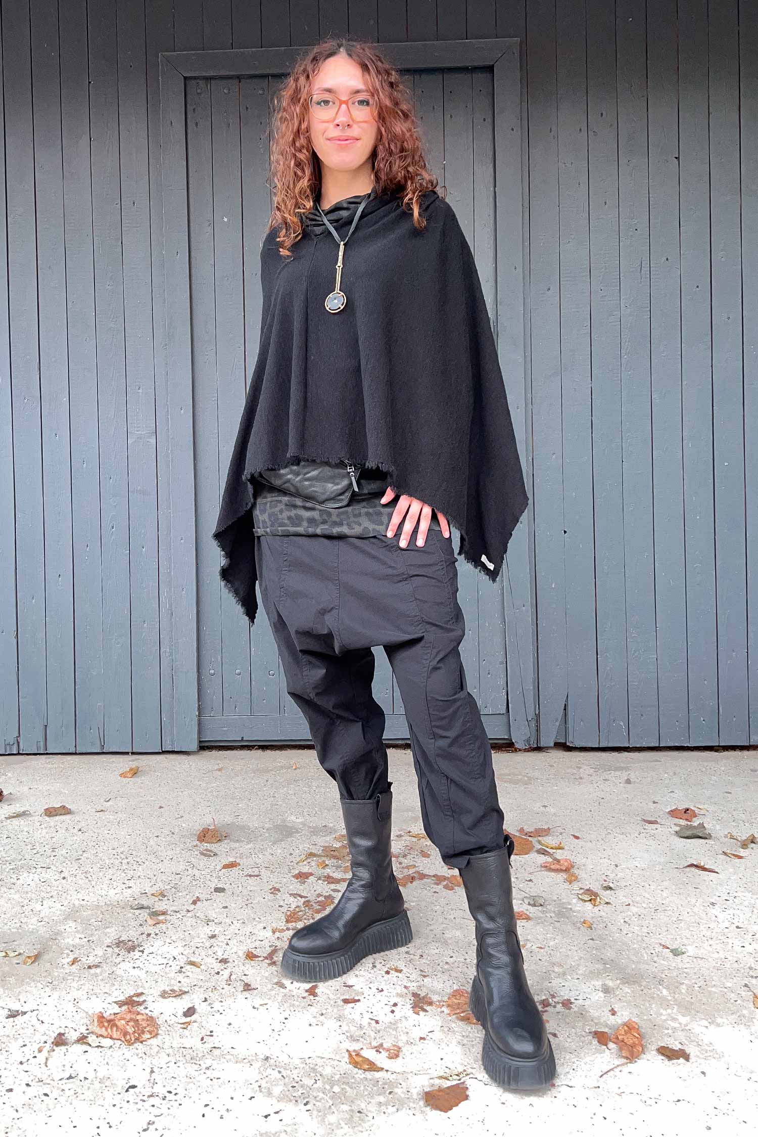 Merino Poncho - Schwarz - 1001
