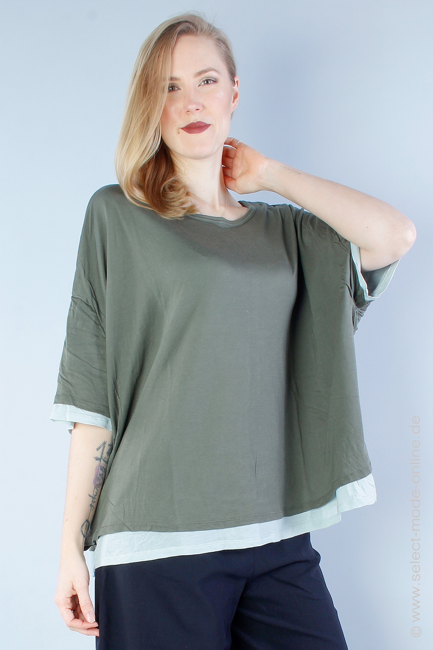 Zweifarbiges Shirt - olive sky - 1233580504