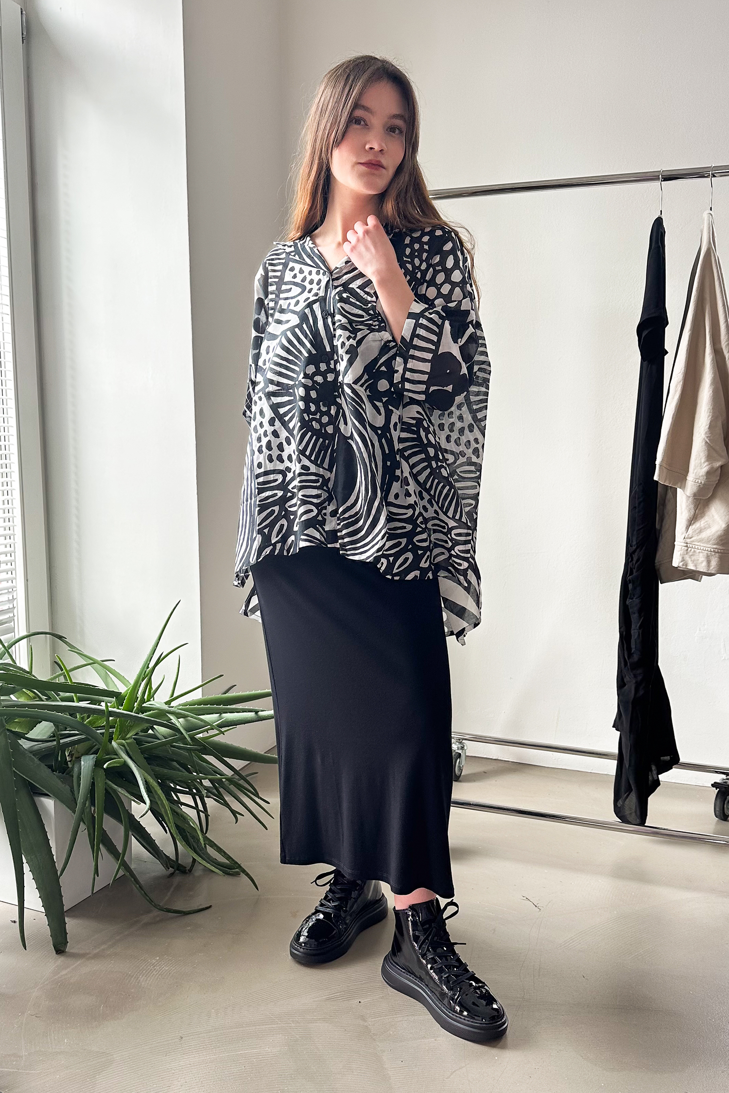 Lightweight blouse - Black print - 1263600404