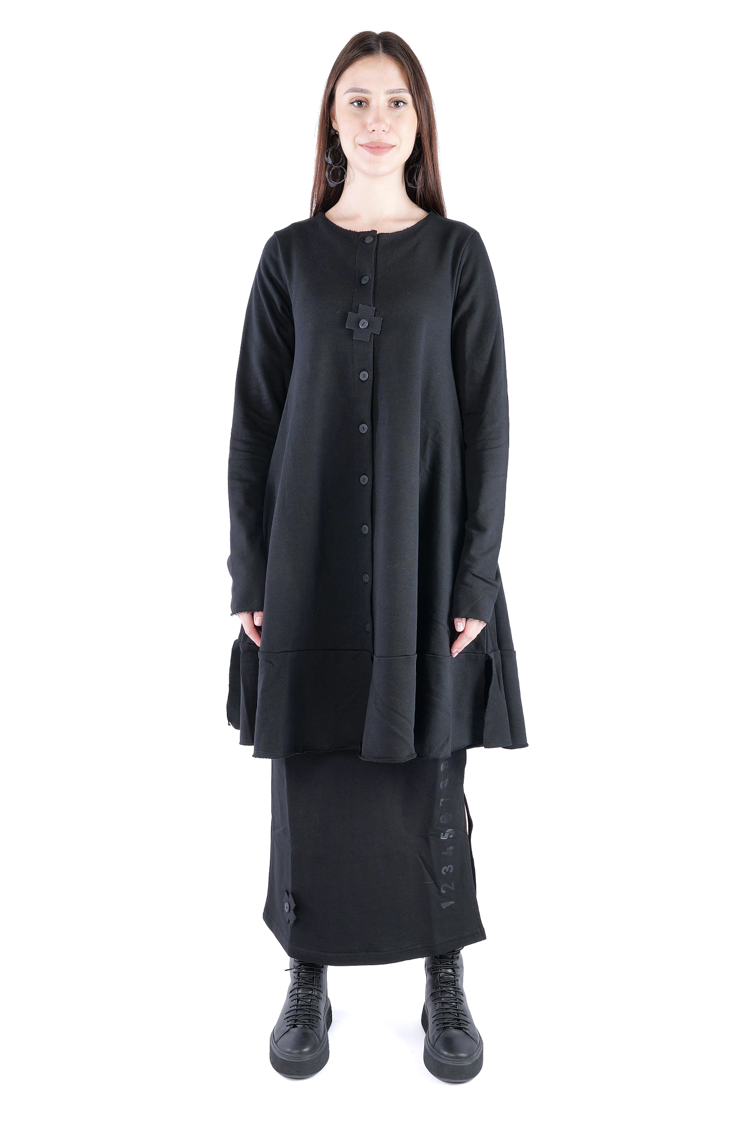 Sweat Mantel-Kleid - Schwarz - 2124