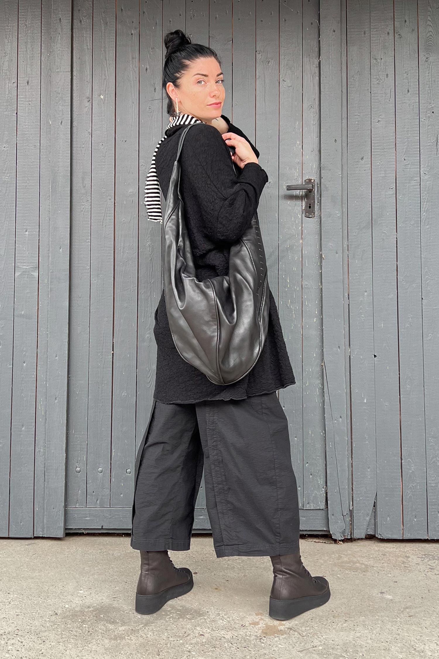 Leder Umhängetasche - Schwarz - Goccia Gr