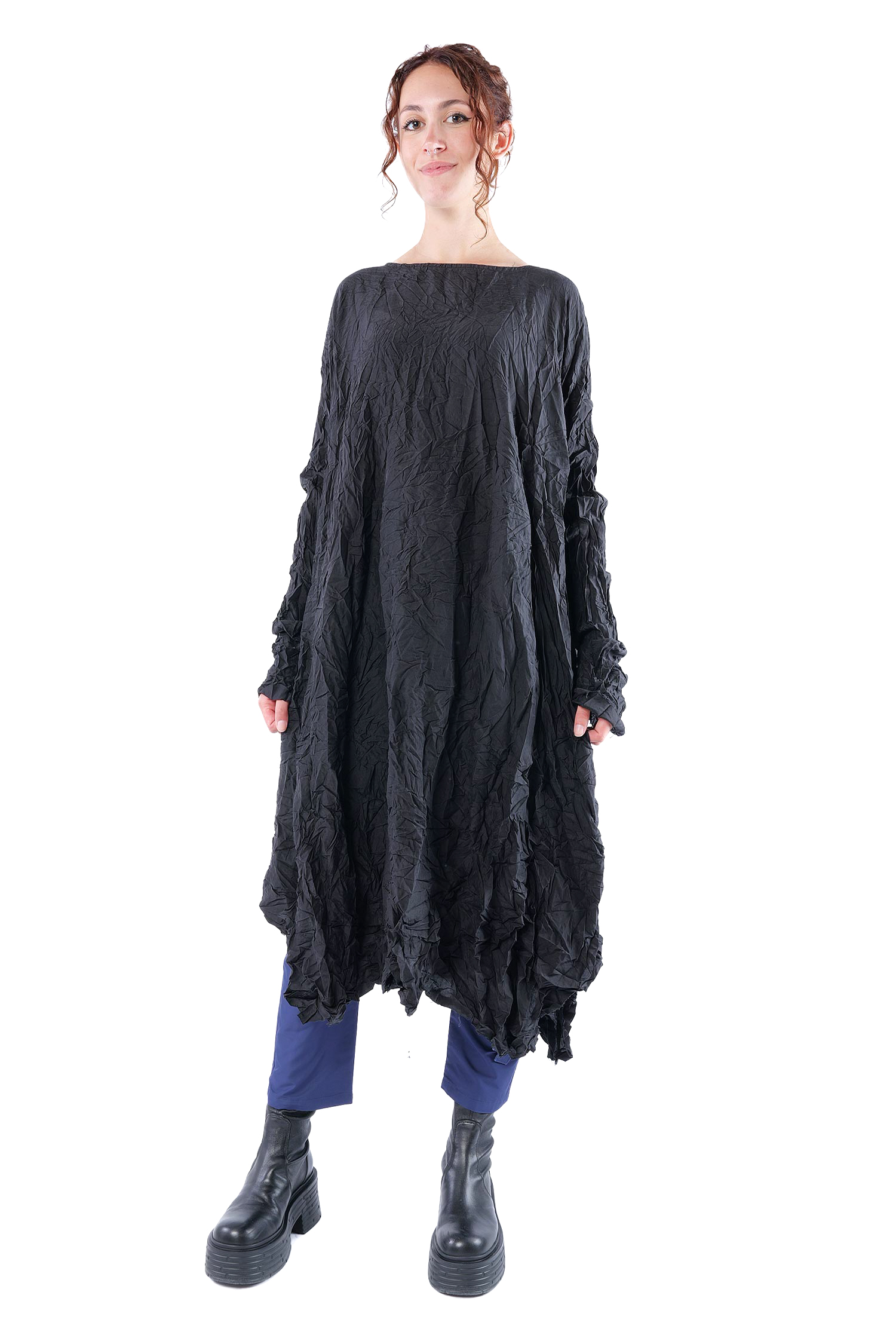 Oversize Seidenkleid - Schwarz - Ellastik
