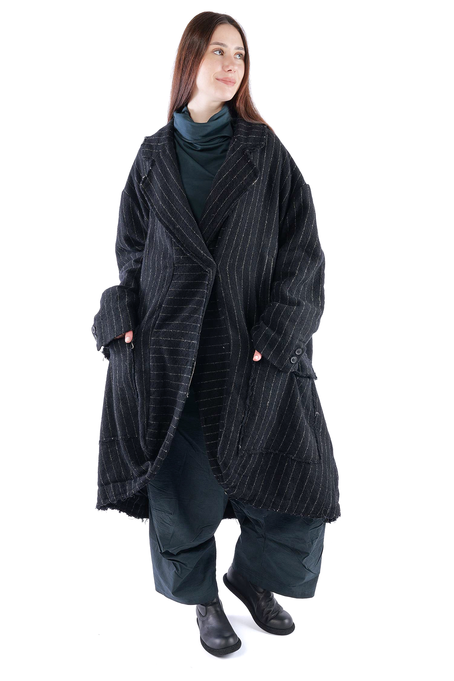 Oversize Wollmantel - Black stripe - 2261151209