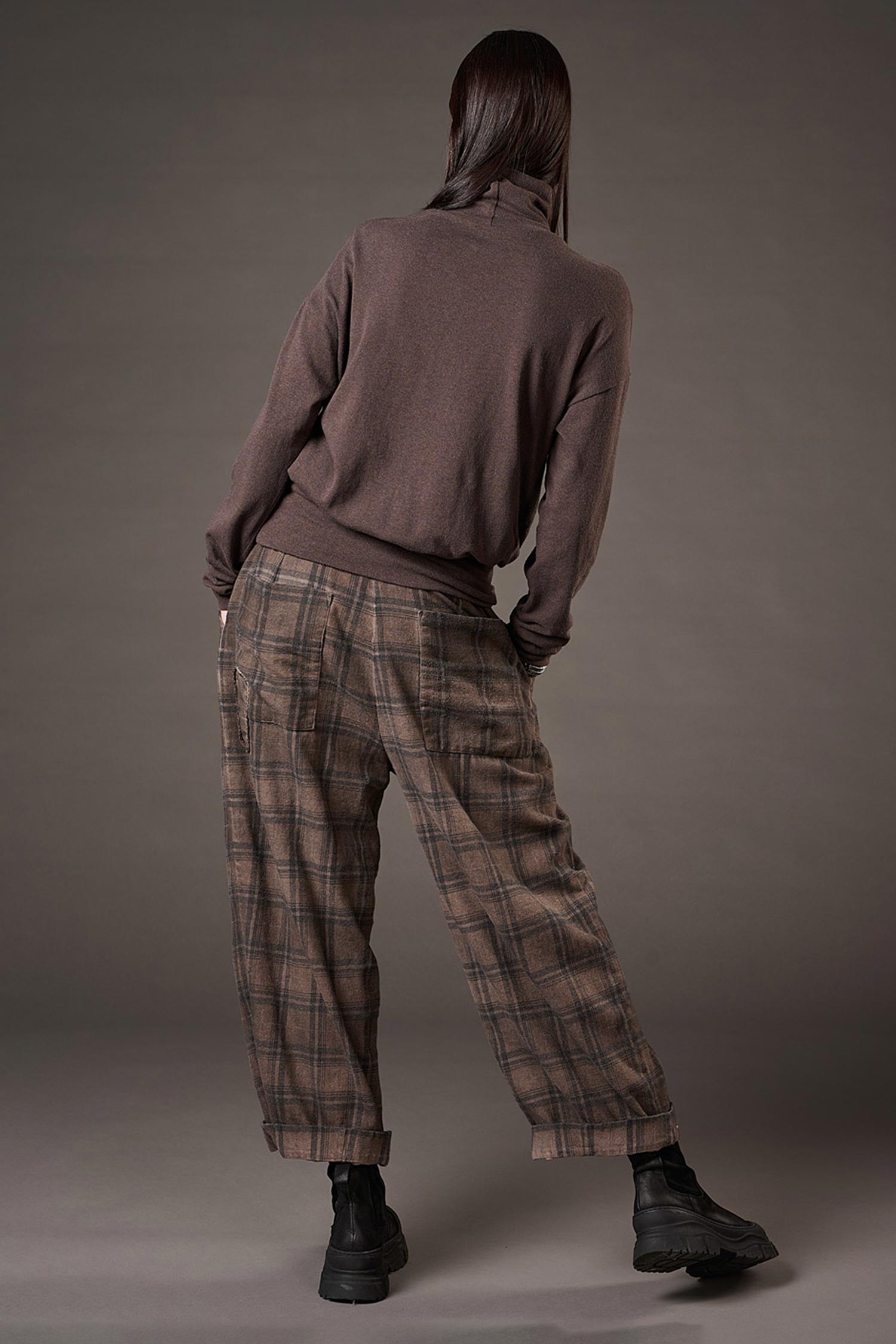Pleated pants - Truffle old dye check - Casso