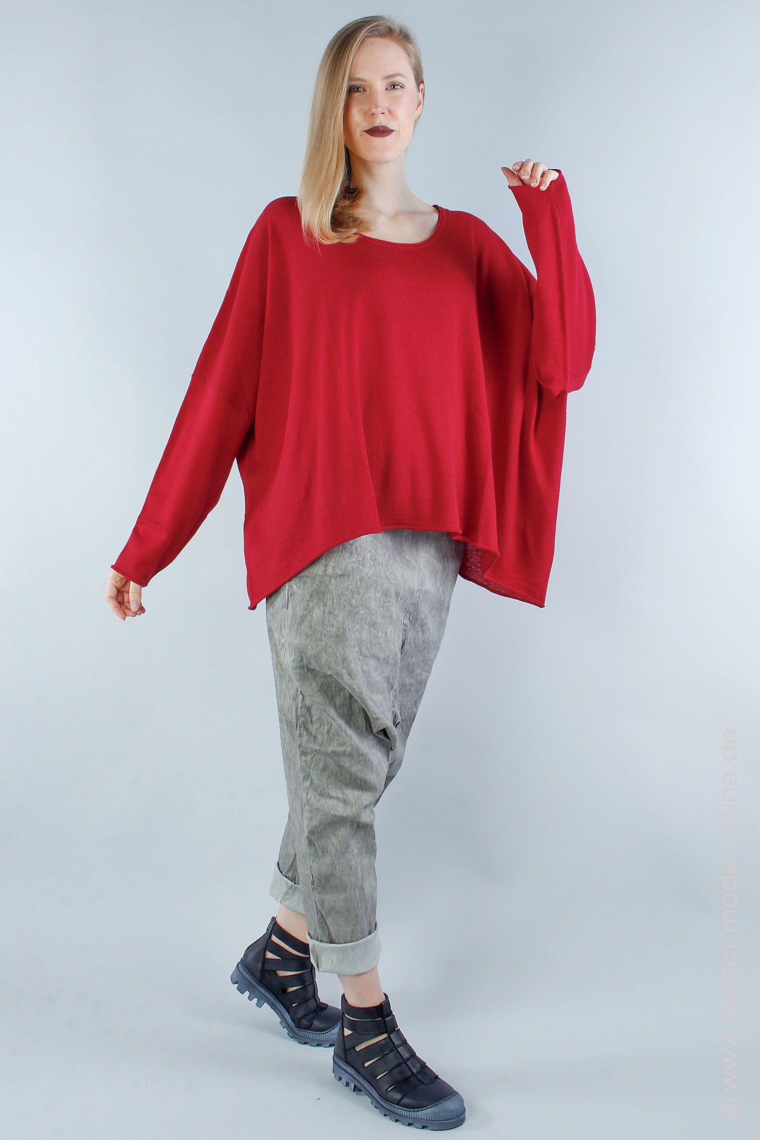 Oversize knit pullover - Chili - 1243280706