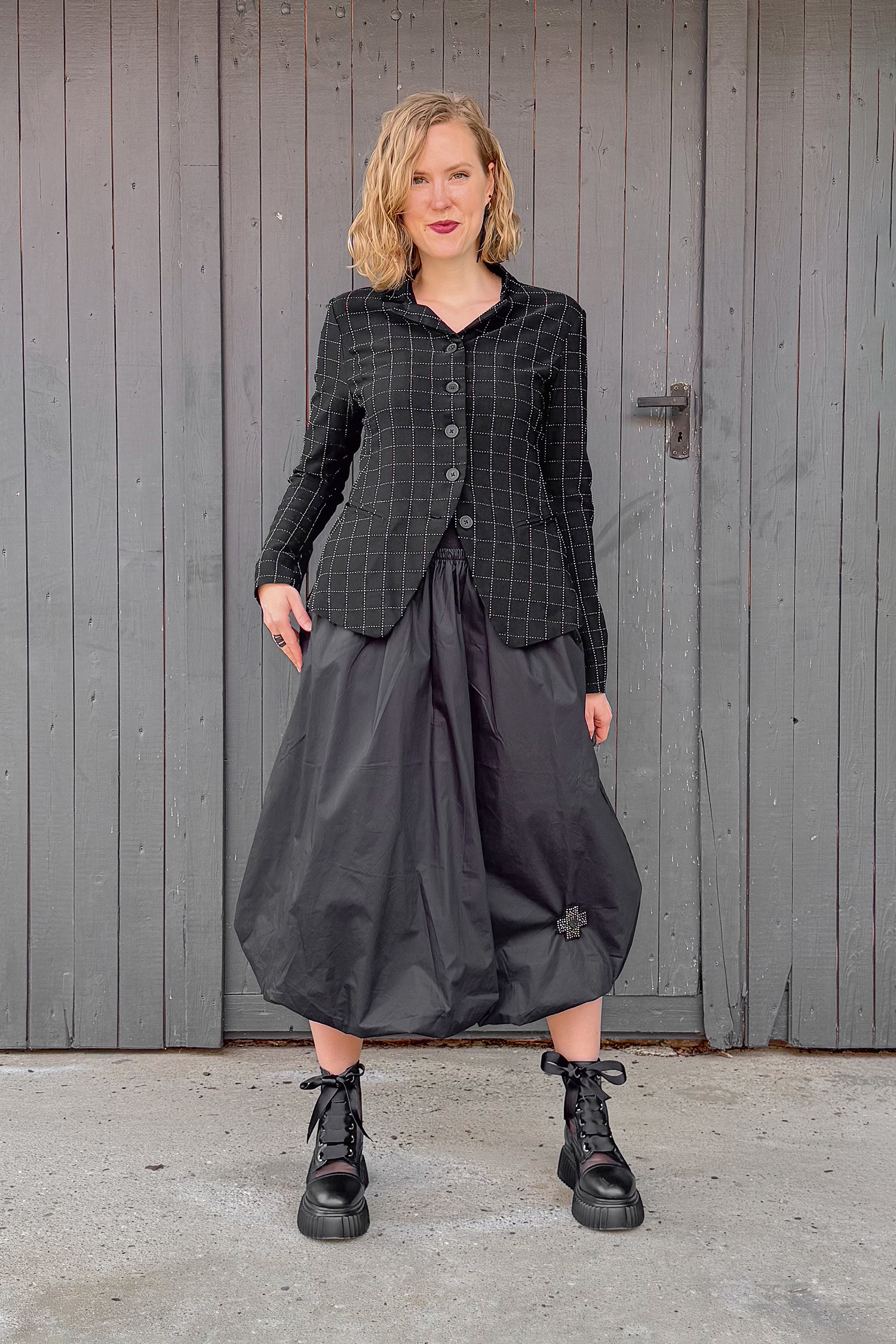 Stretch blazer jacket - Black check - 1263451104