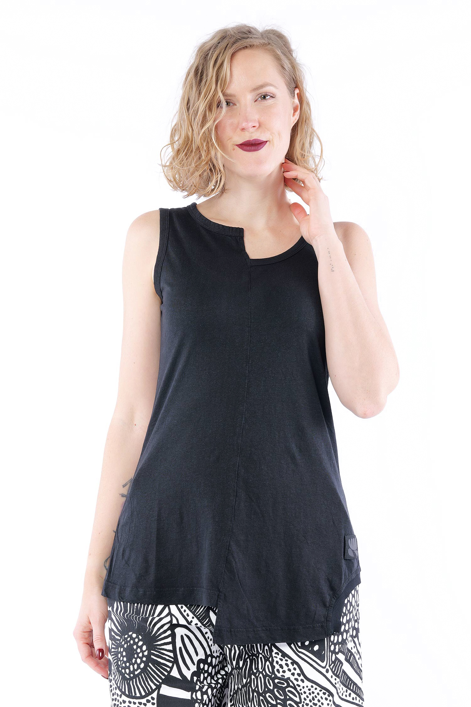 Leinenjersey Top - Schwarz - 1263650802