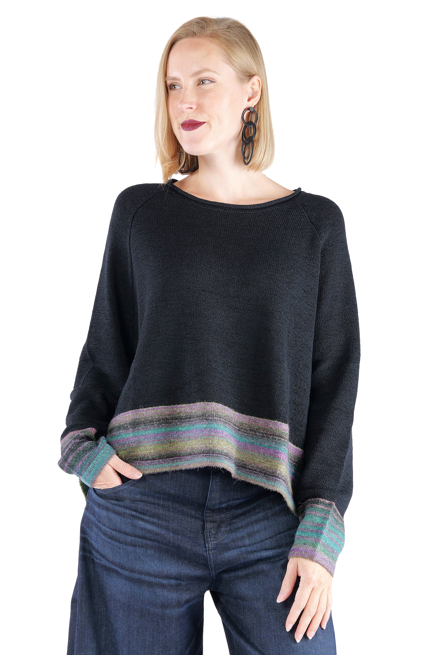 Oversized knitted pullover - Black stripe - 2263720703