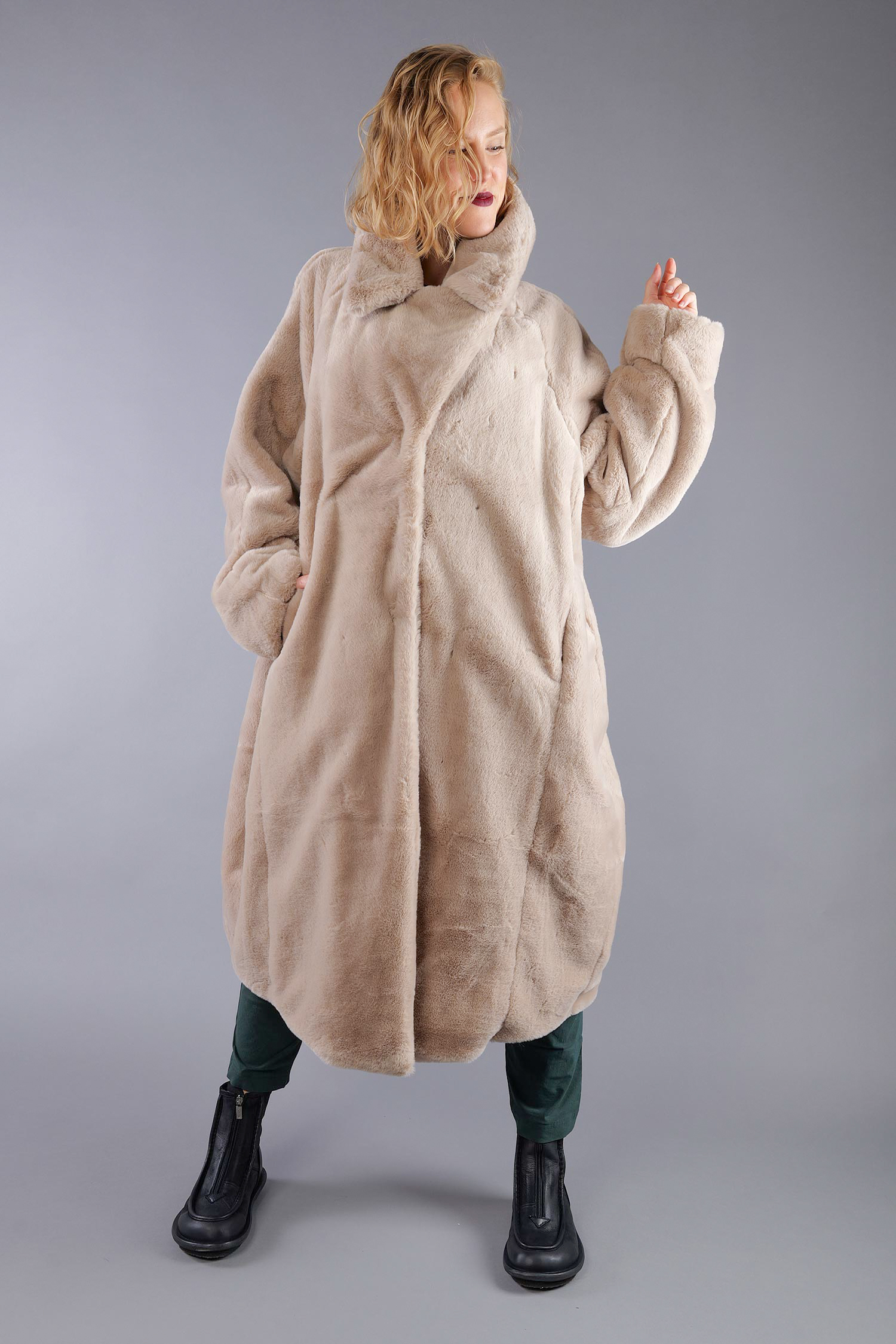 Kunstfellmantel - Sand - 2263431202