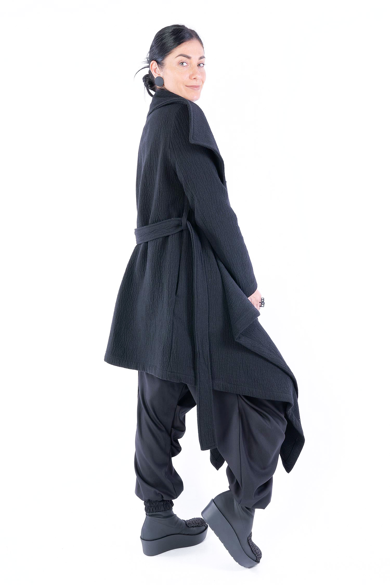 Asymmetrischer Mantel - Schwarz - W5146