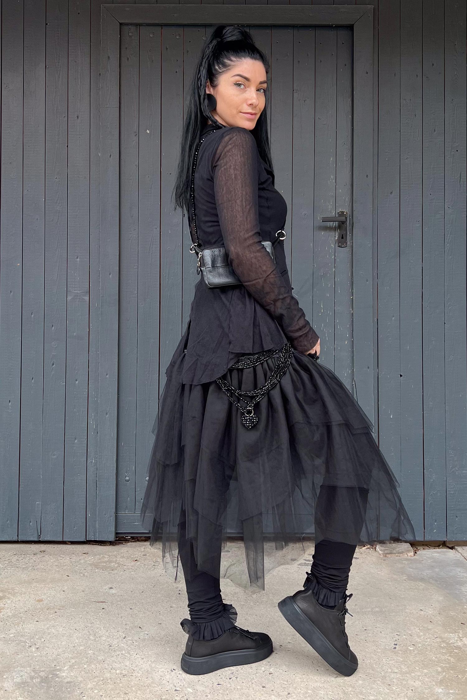 Jeansrock mit Tüll - Schwarz - 3034