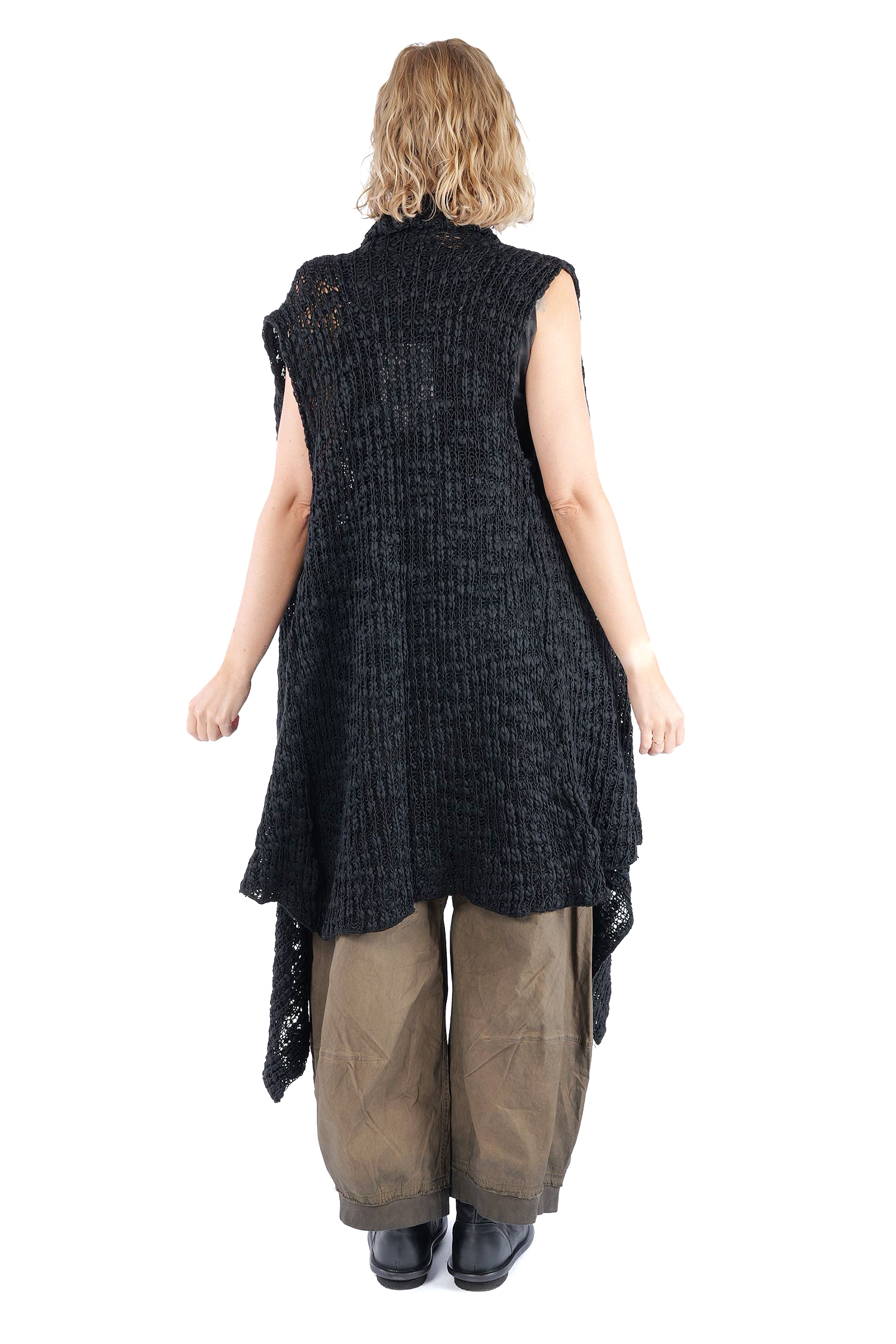 Asymmetrische Grobstrickweste - Schwarz - W5521