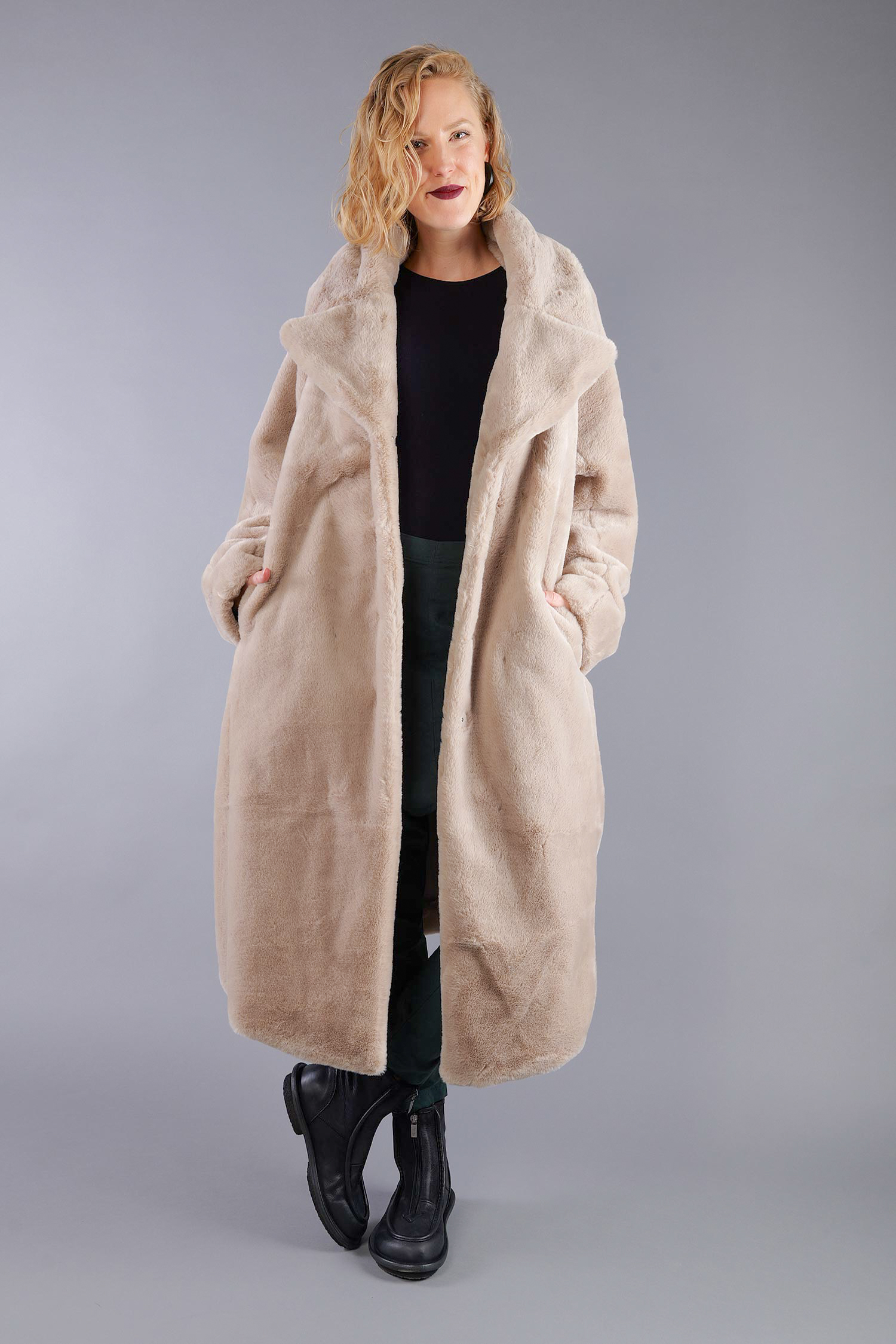Kunstfellmantel - Sand - 2263431202