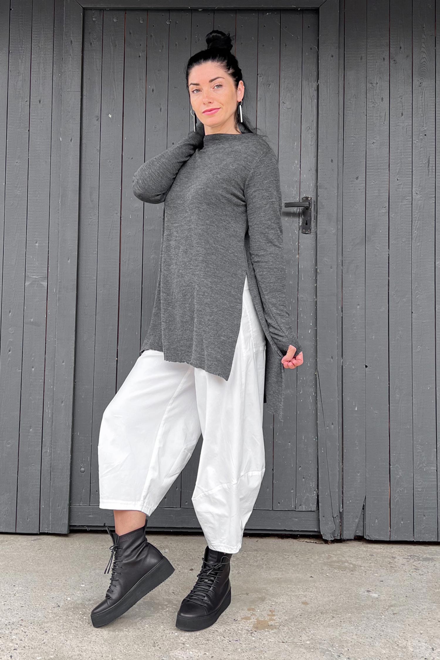 Langer Merinopullover - anthrasite melange - 6040