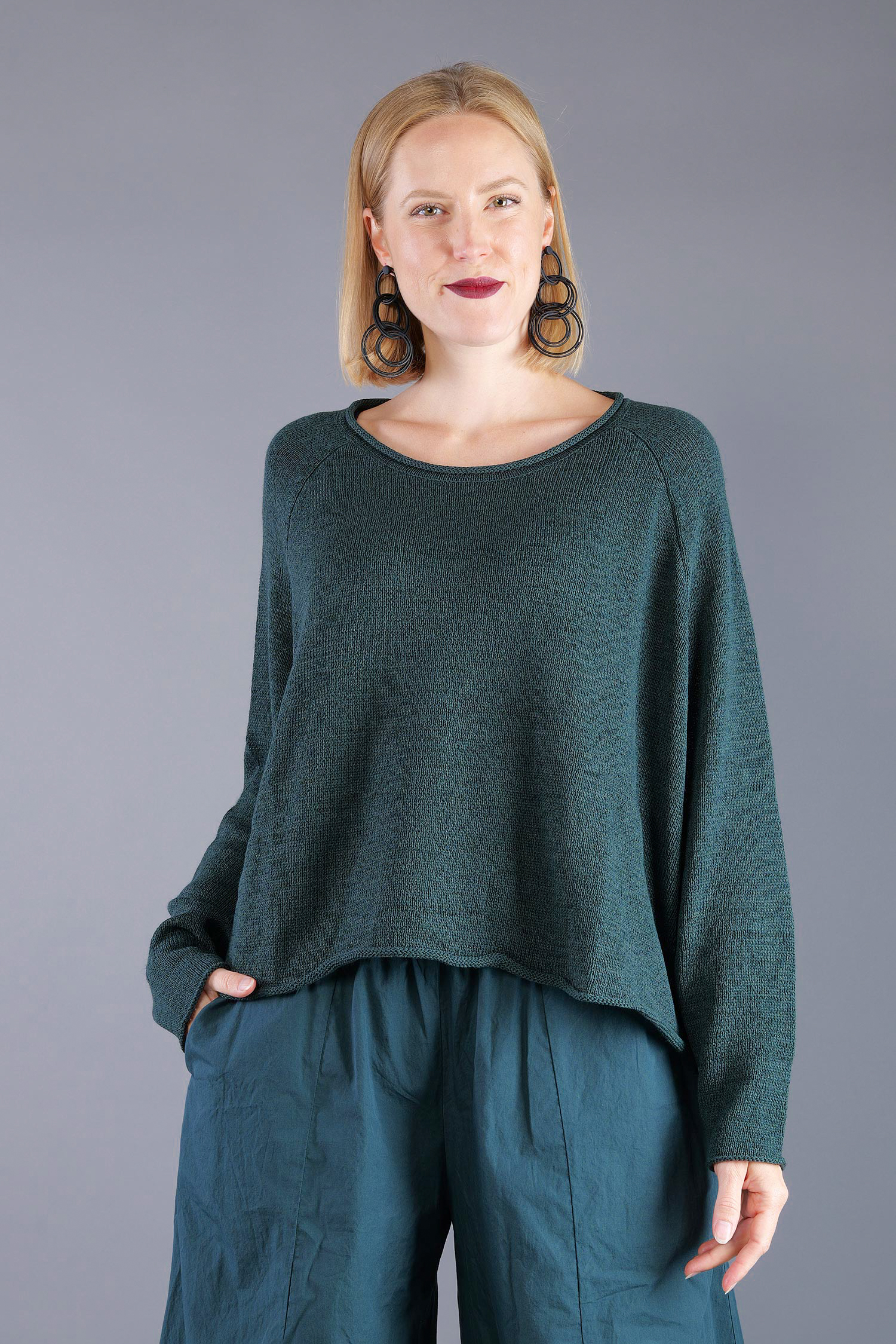 Oversized knitted pullover - Forest - 2263720713