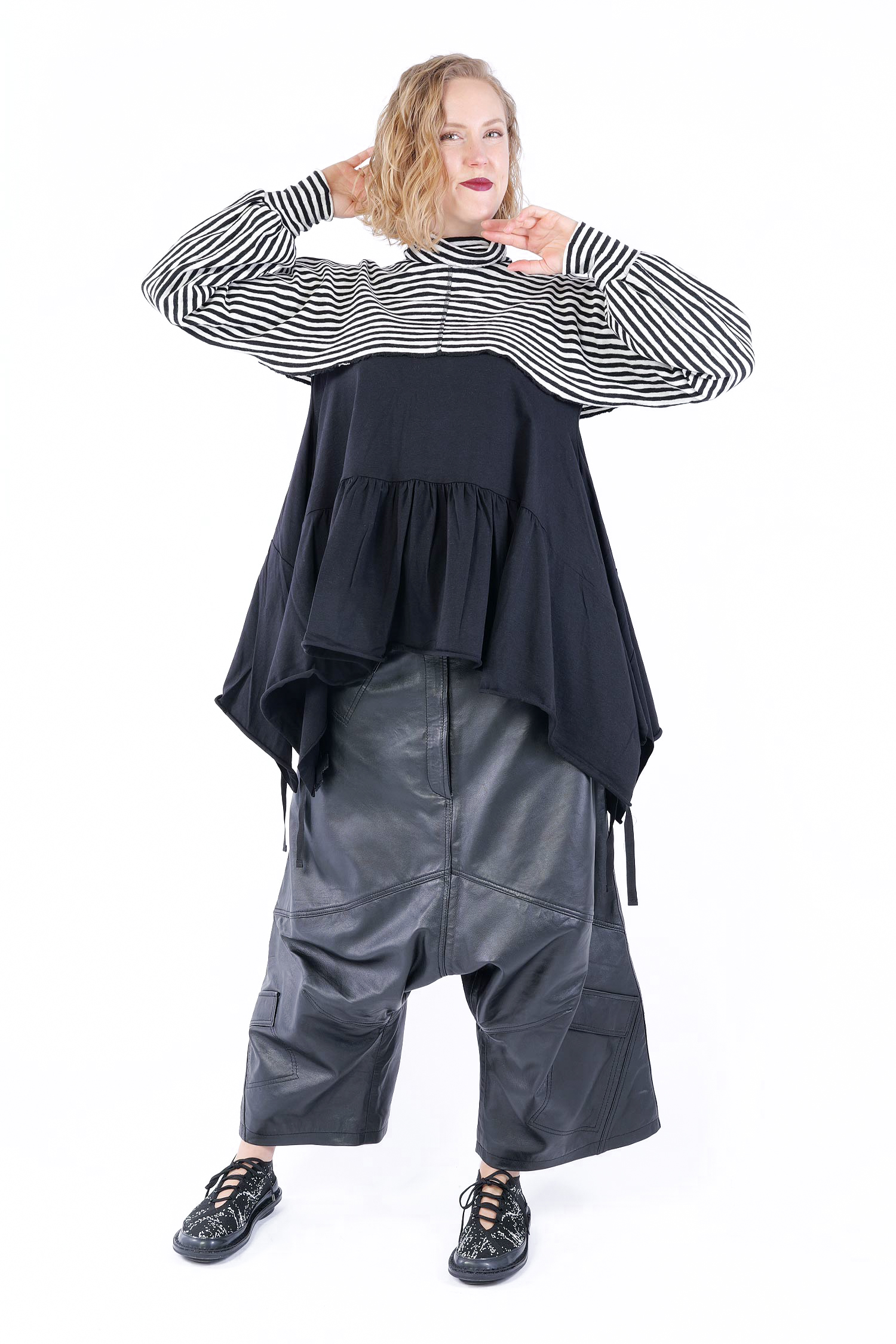 Kurzer Merinopullover - White/black - 1041