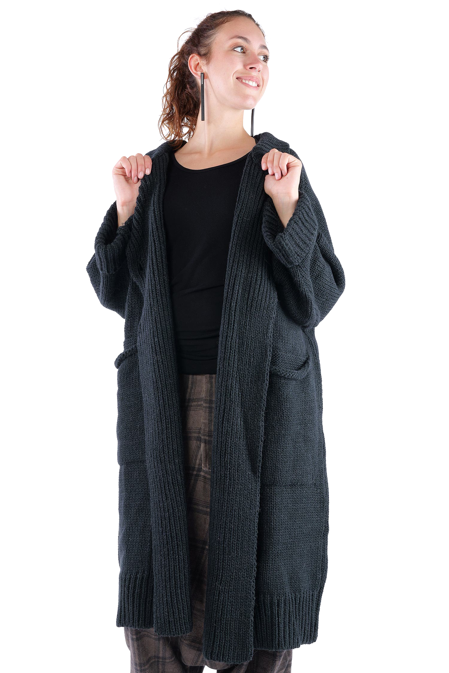 Oversize Strickmantel - Schwarz - Kongo