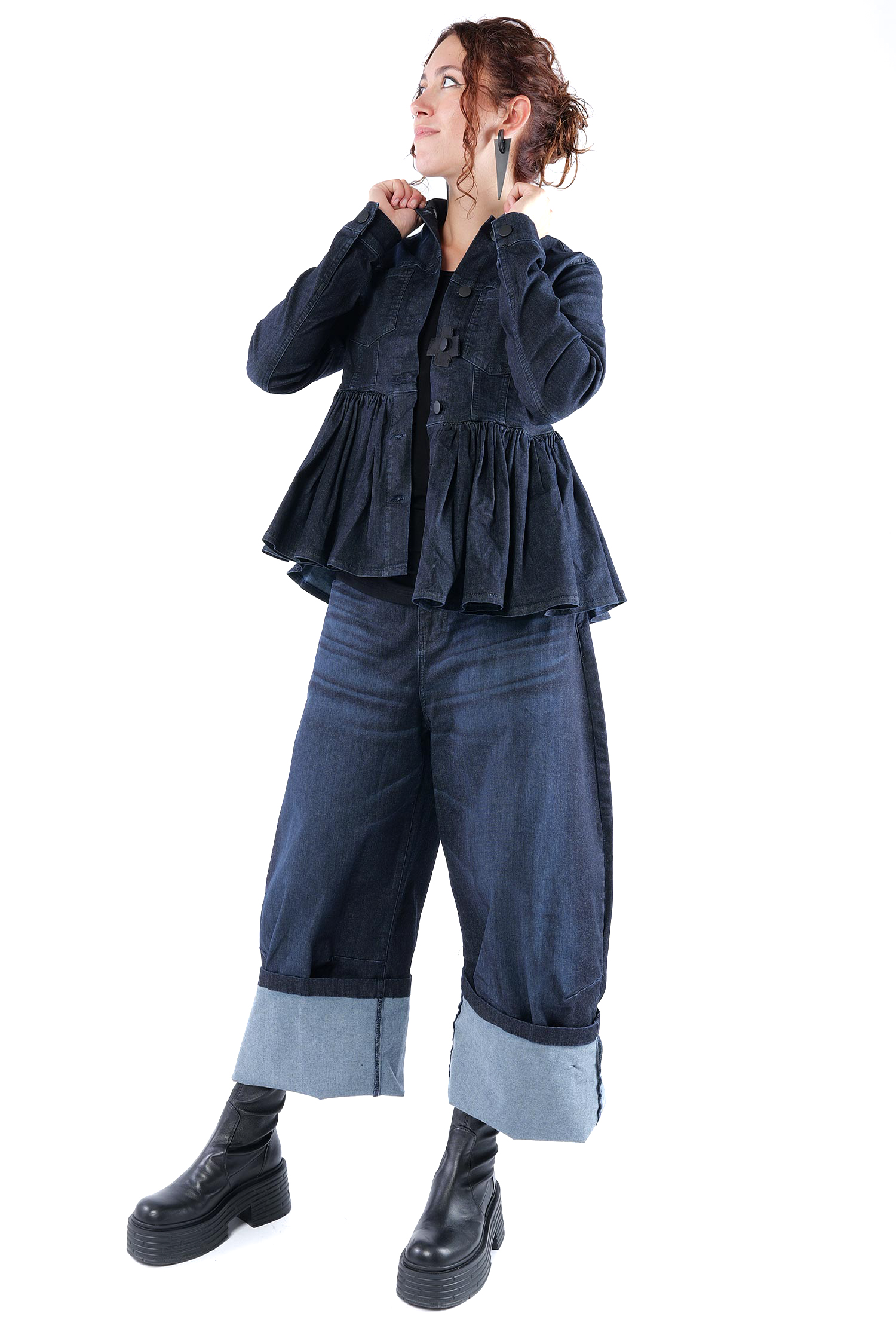 Gerüschte Jeansjacke - Darkblue - 8064