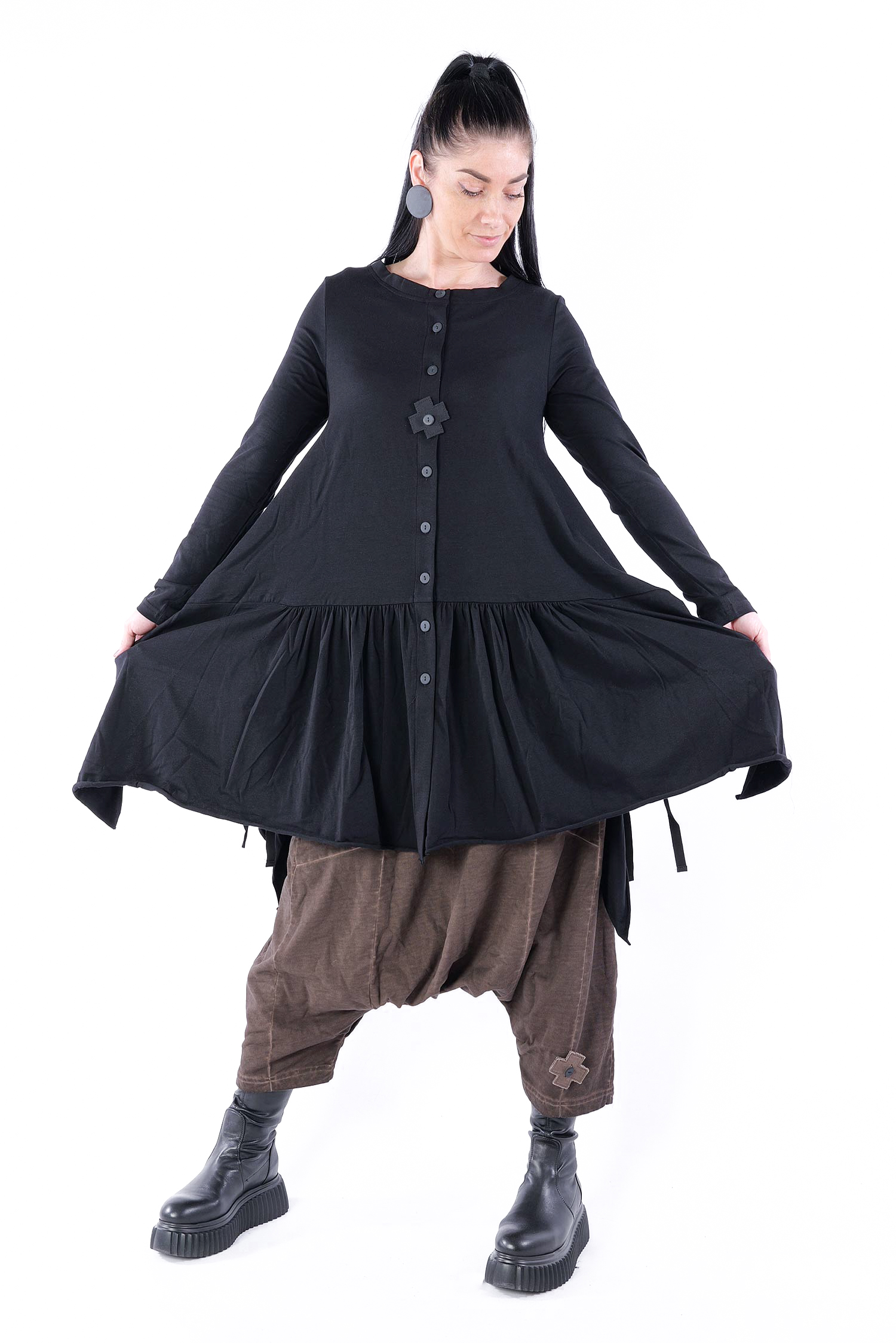 Gerüschte Jerseyjacke - Schwarz - 5063