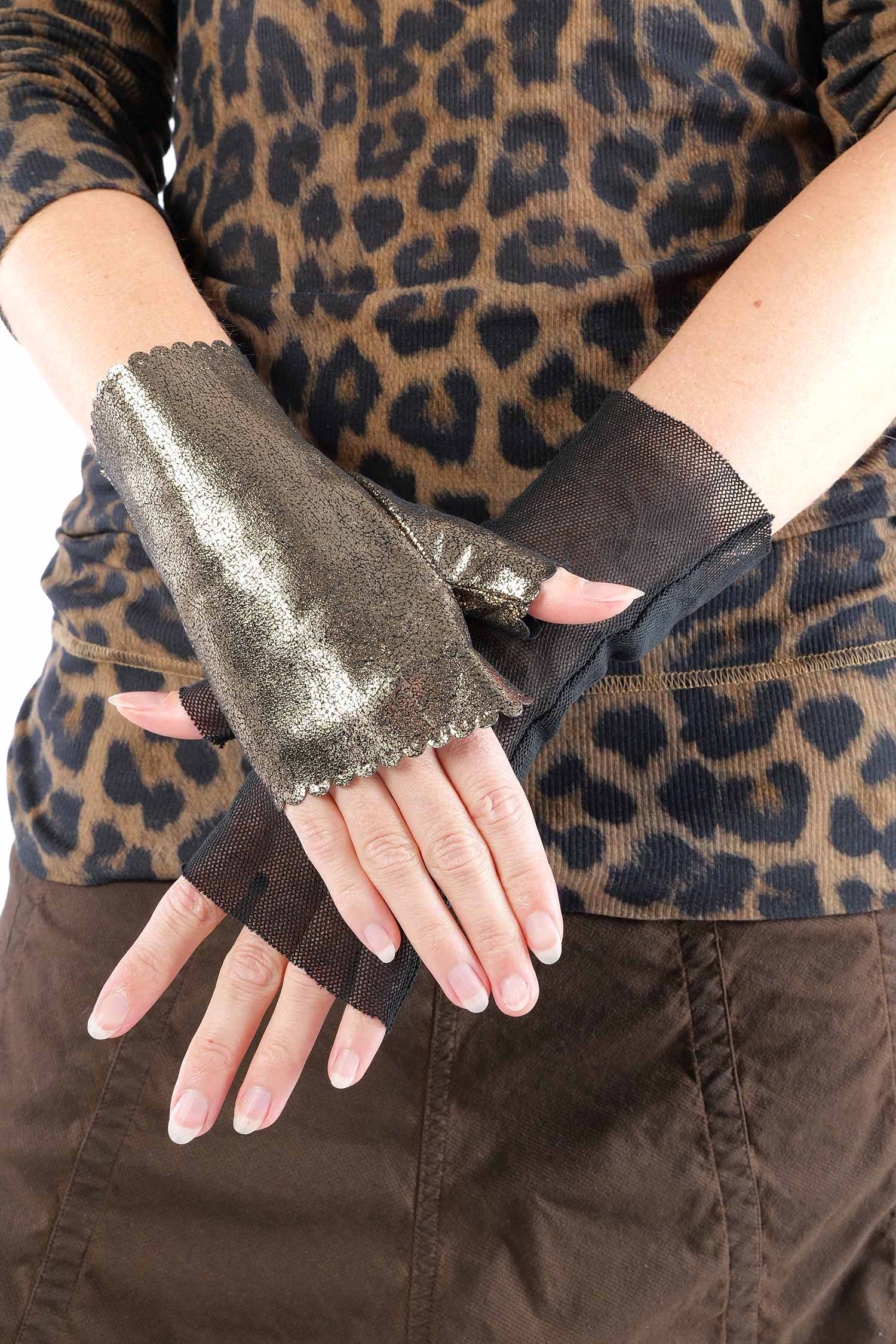 Leder + Tüllstulpen - Sparkle black - 2261802005