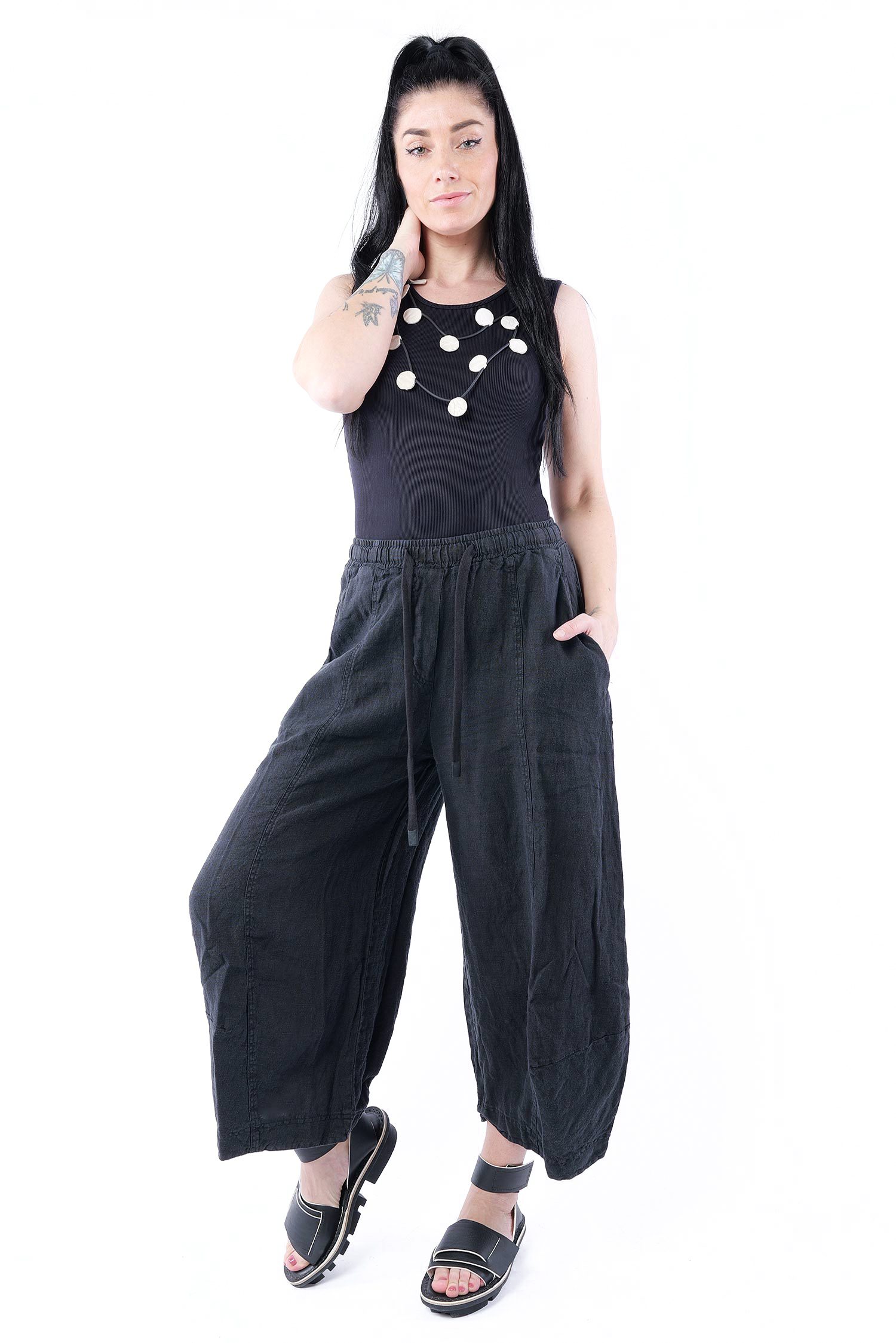 Tulpige Leinenhose - Schwarz - 1263540109