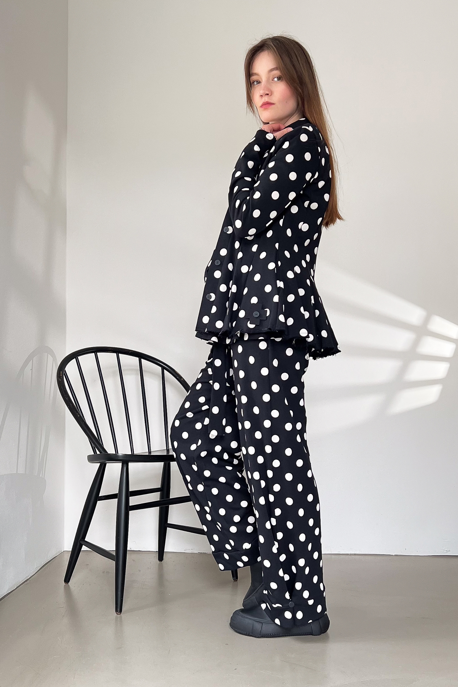 Lange Sweathose - Black white dots - 10012