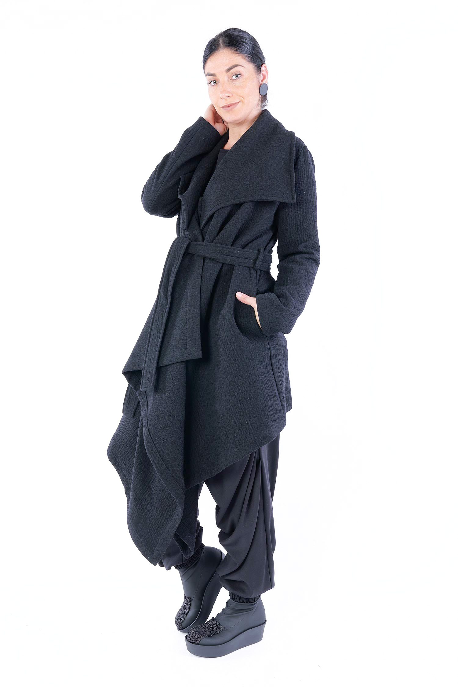 Asymmetrischer Mantel - Schwarz - W5146