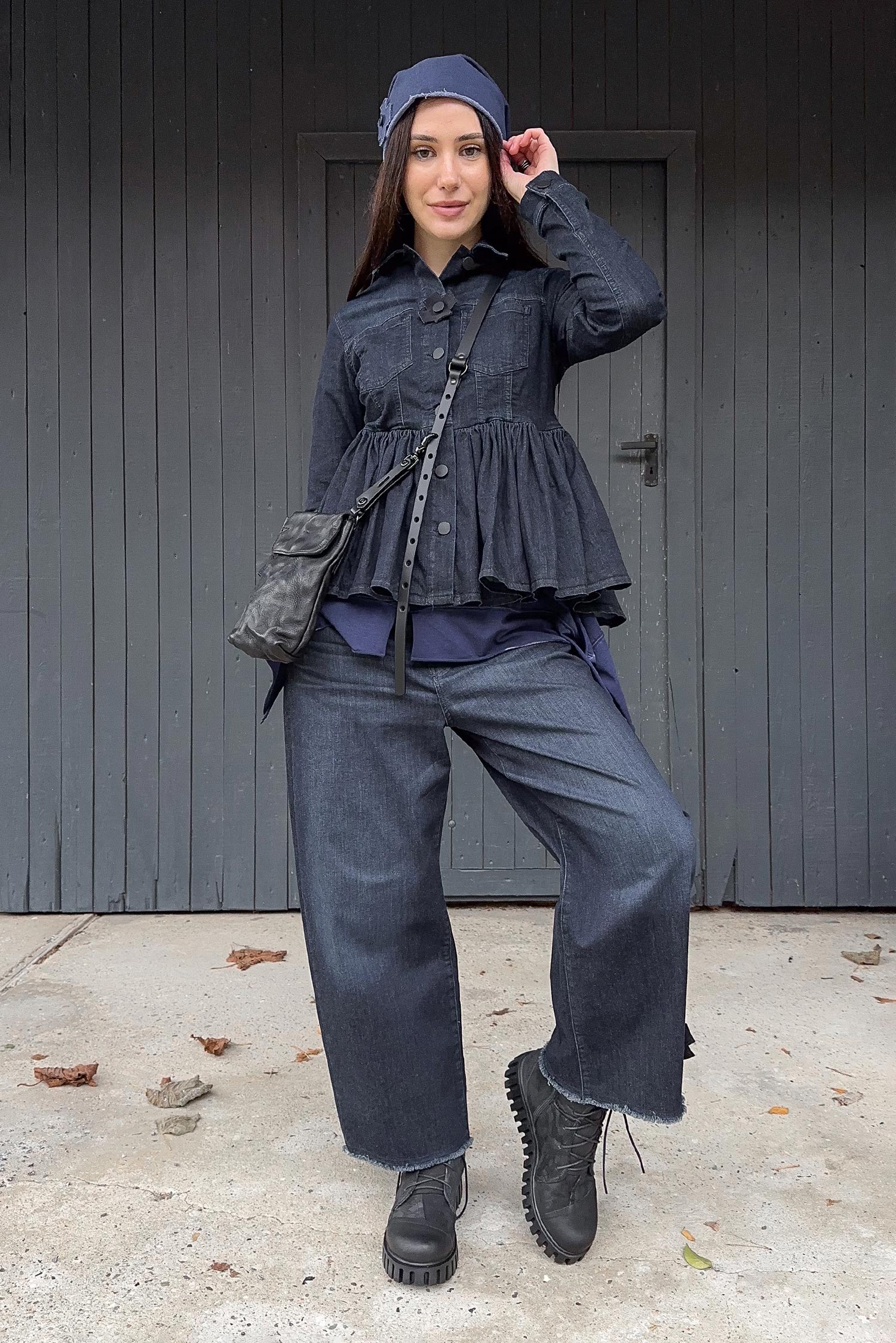 Gerüschte Jeansjacke - Darkblue - 8064
