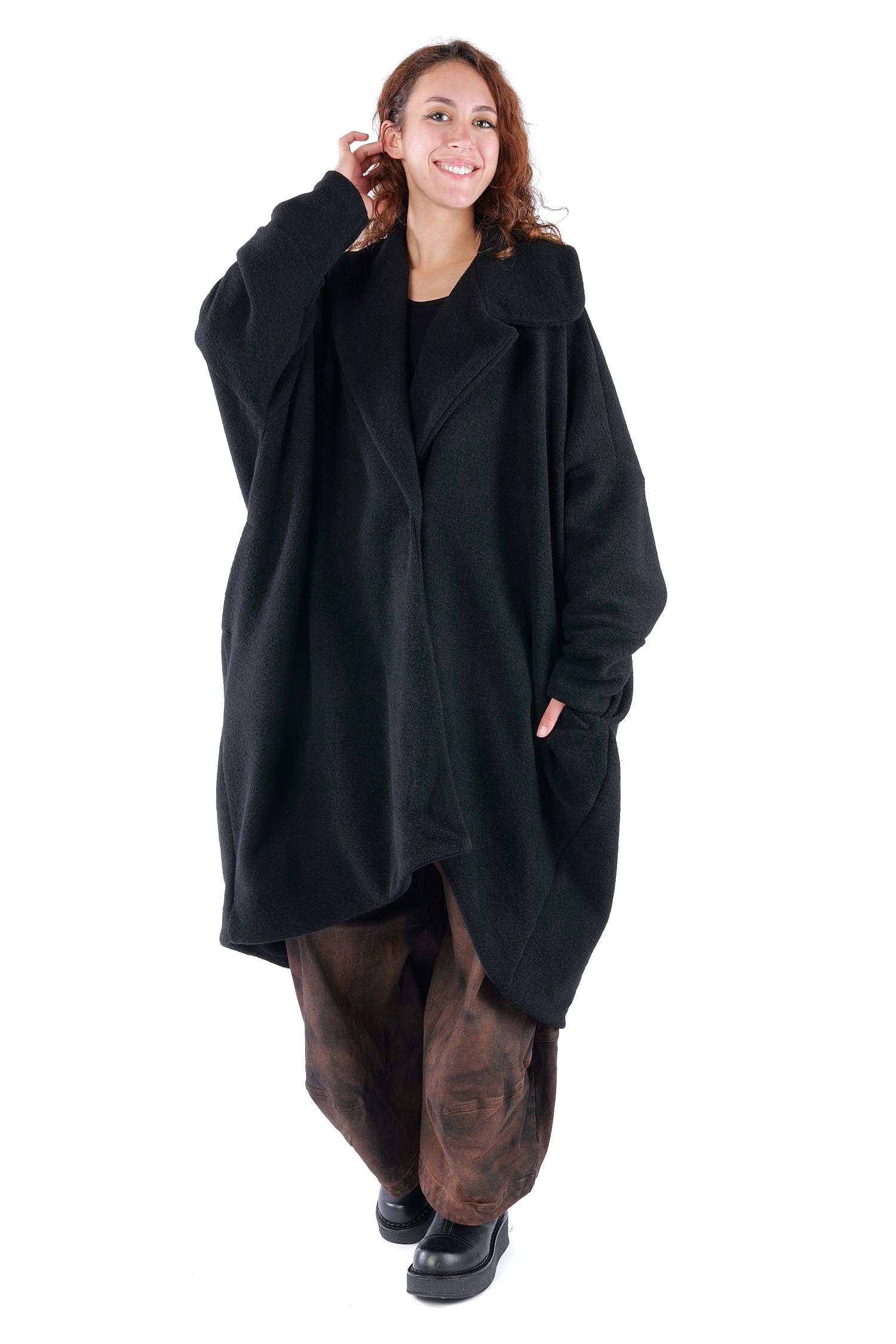 Oversize Winterstrickmantel - Schwarz - S487