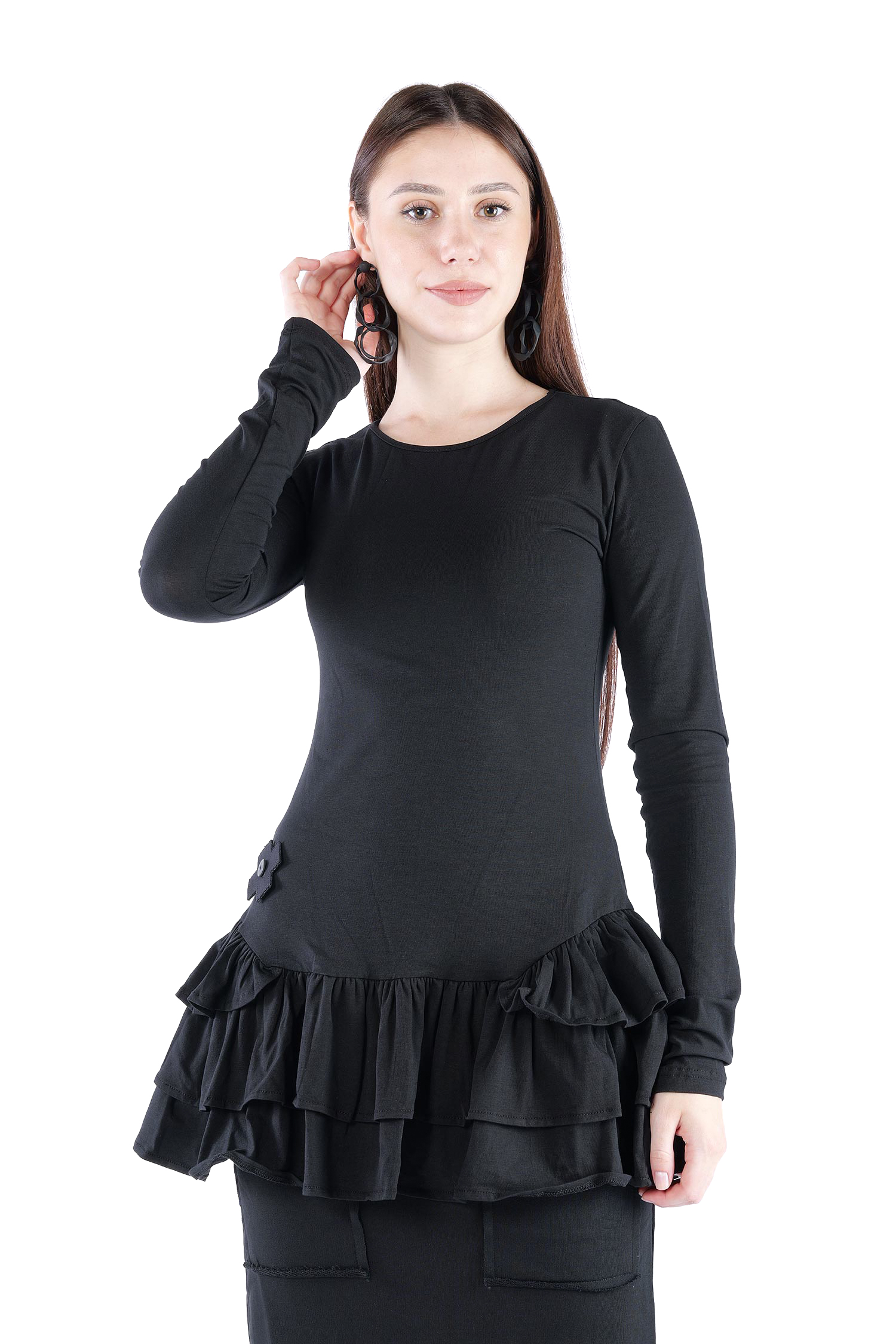 Rüschenpullover - Schwarz - 5088