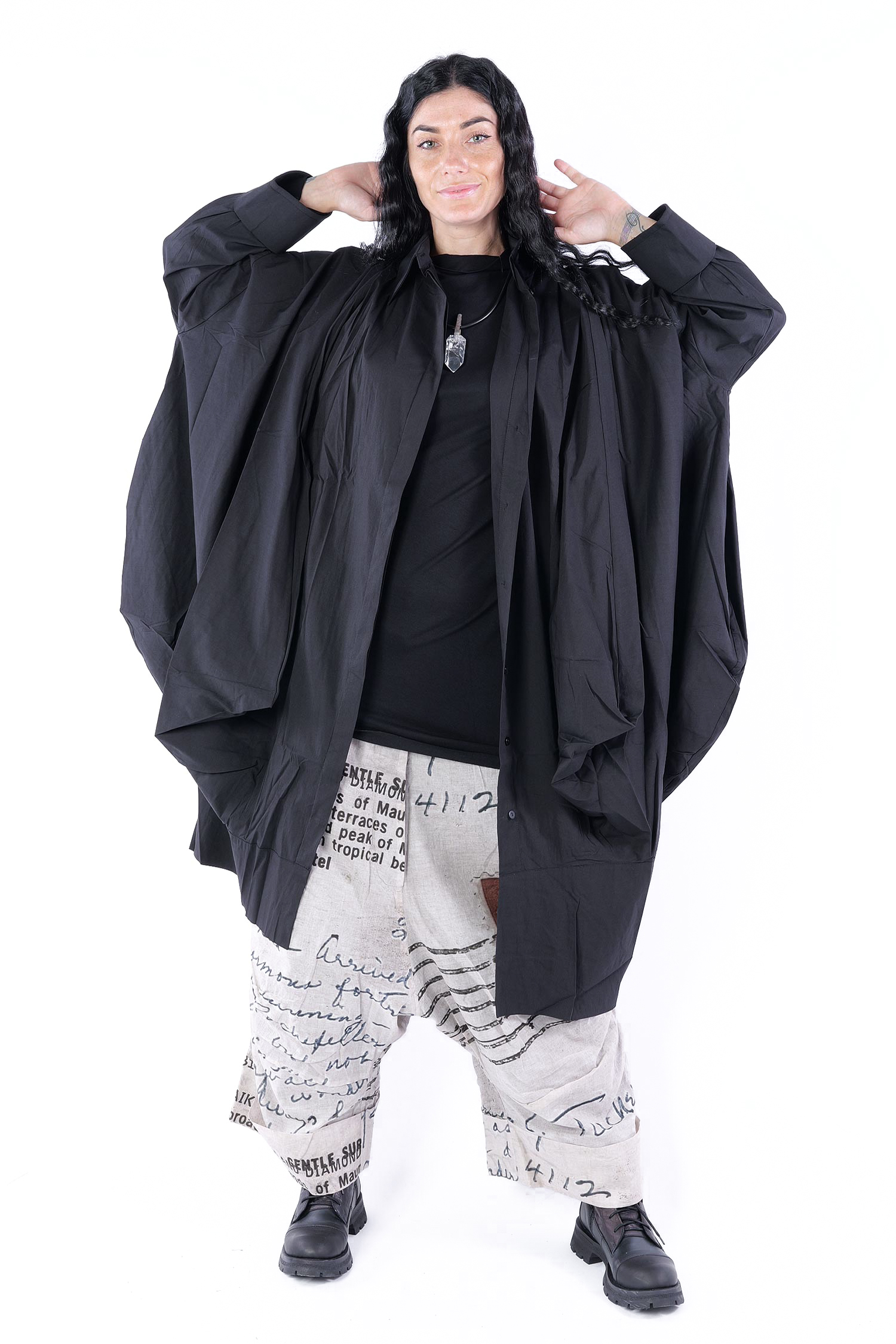 Oversize Bluse - Schwarz - 23597