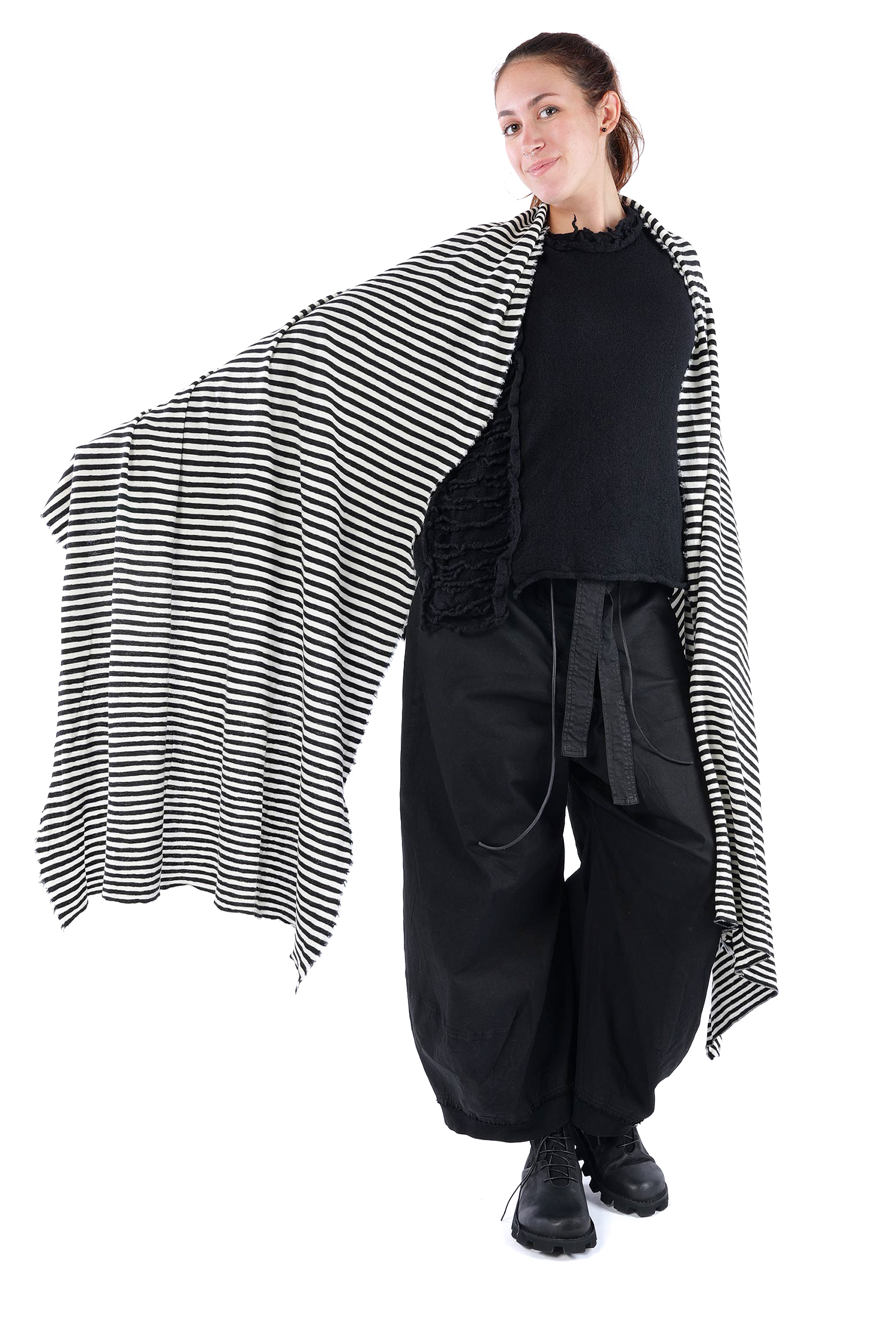 Merino Schal - White/Black schmal - 1030