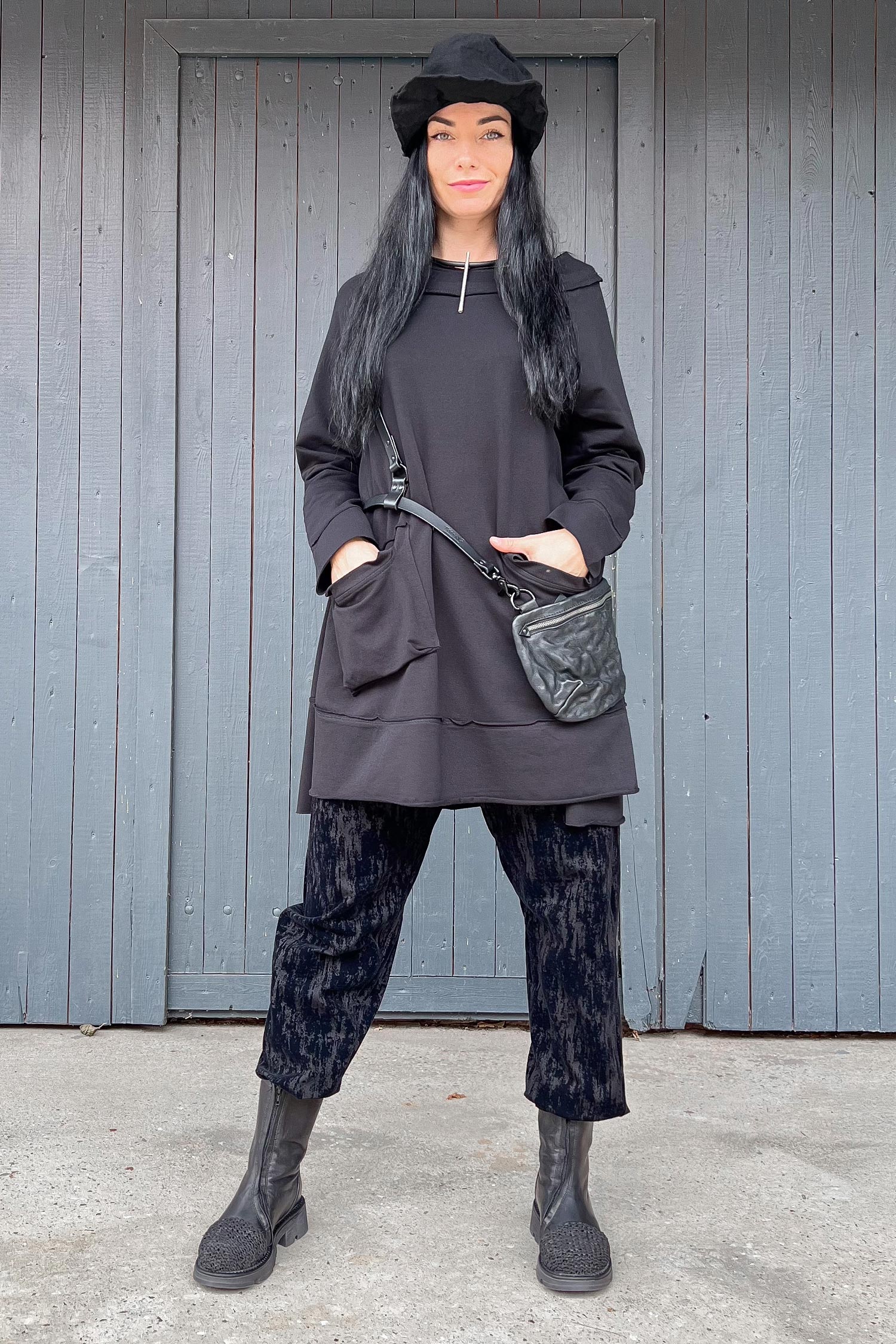 A-Linien Sweattunika - Schwarz - 015-TC-TT1