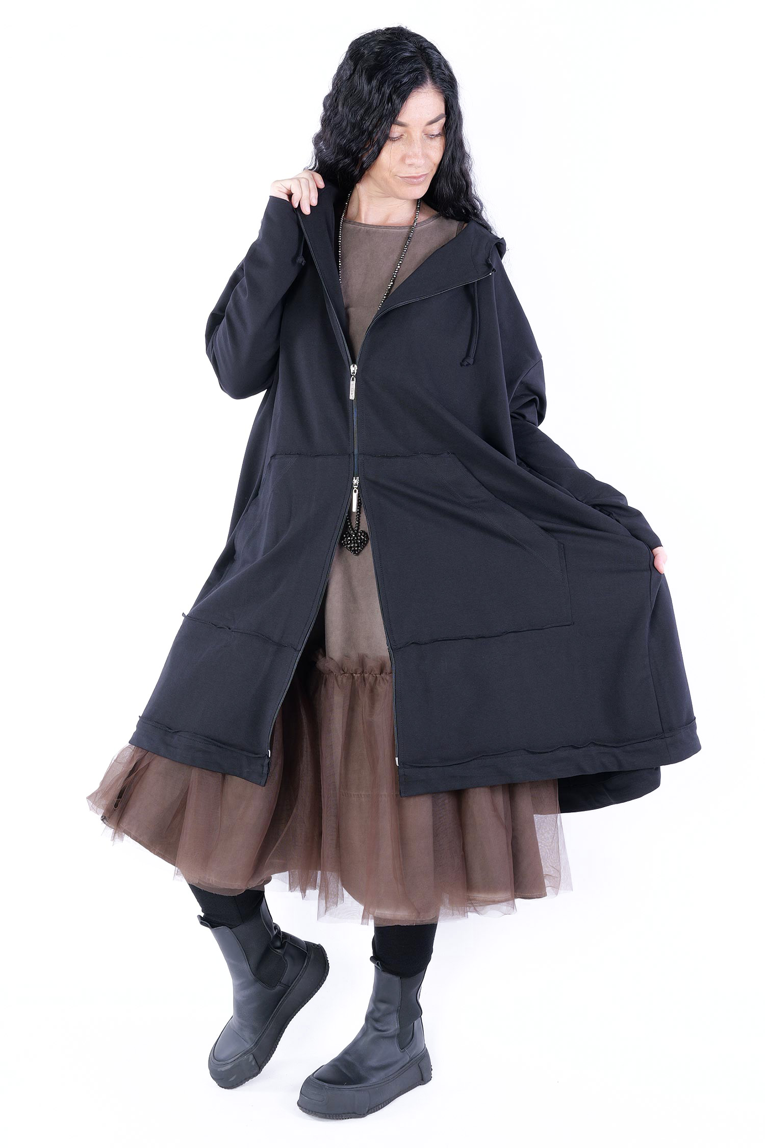 Oversize Sweatjacke - Schwarz - A20-JT-TT1