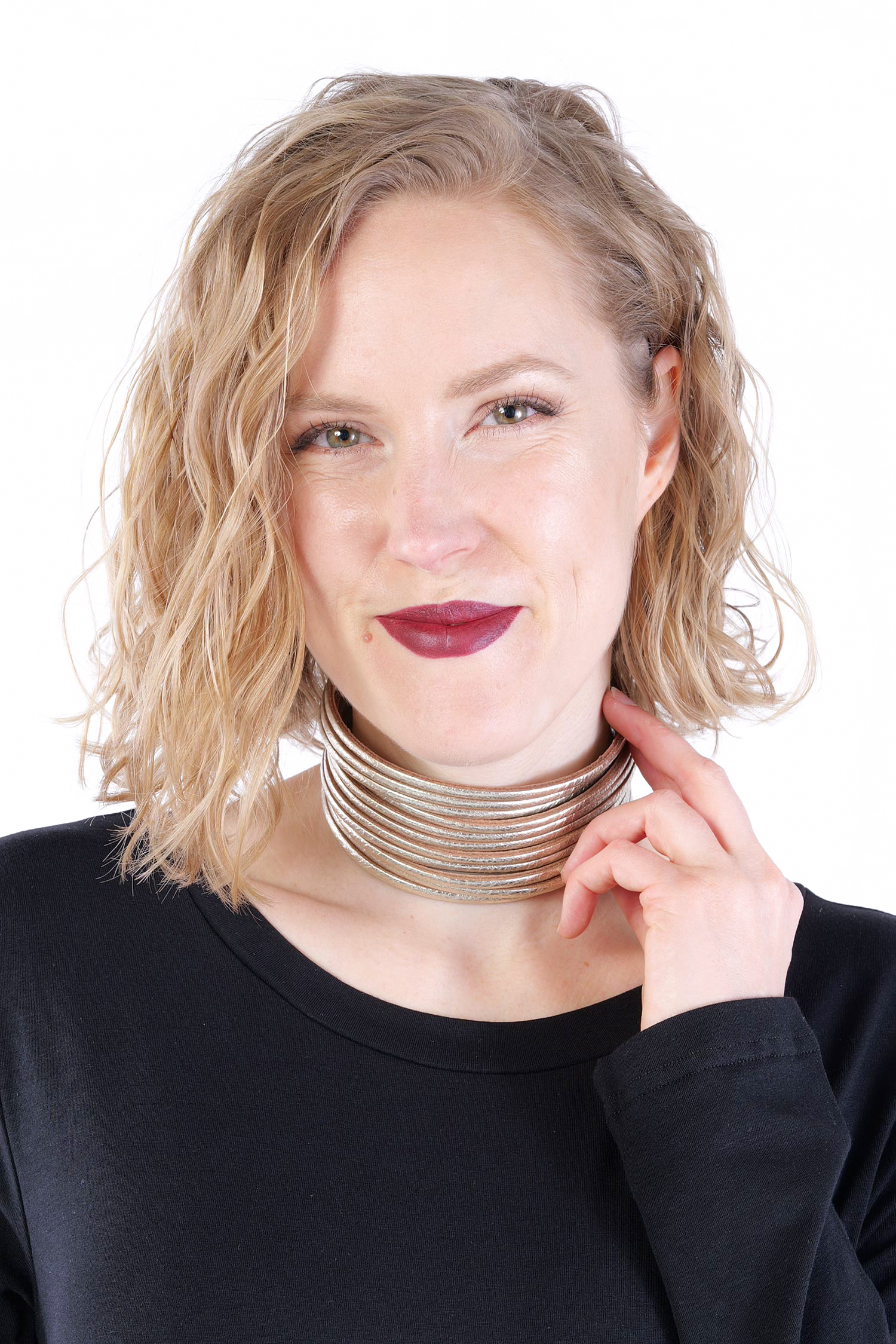 Leder Halskette - Choker - platin