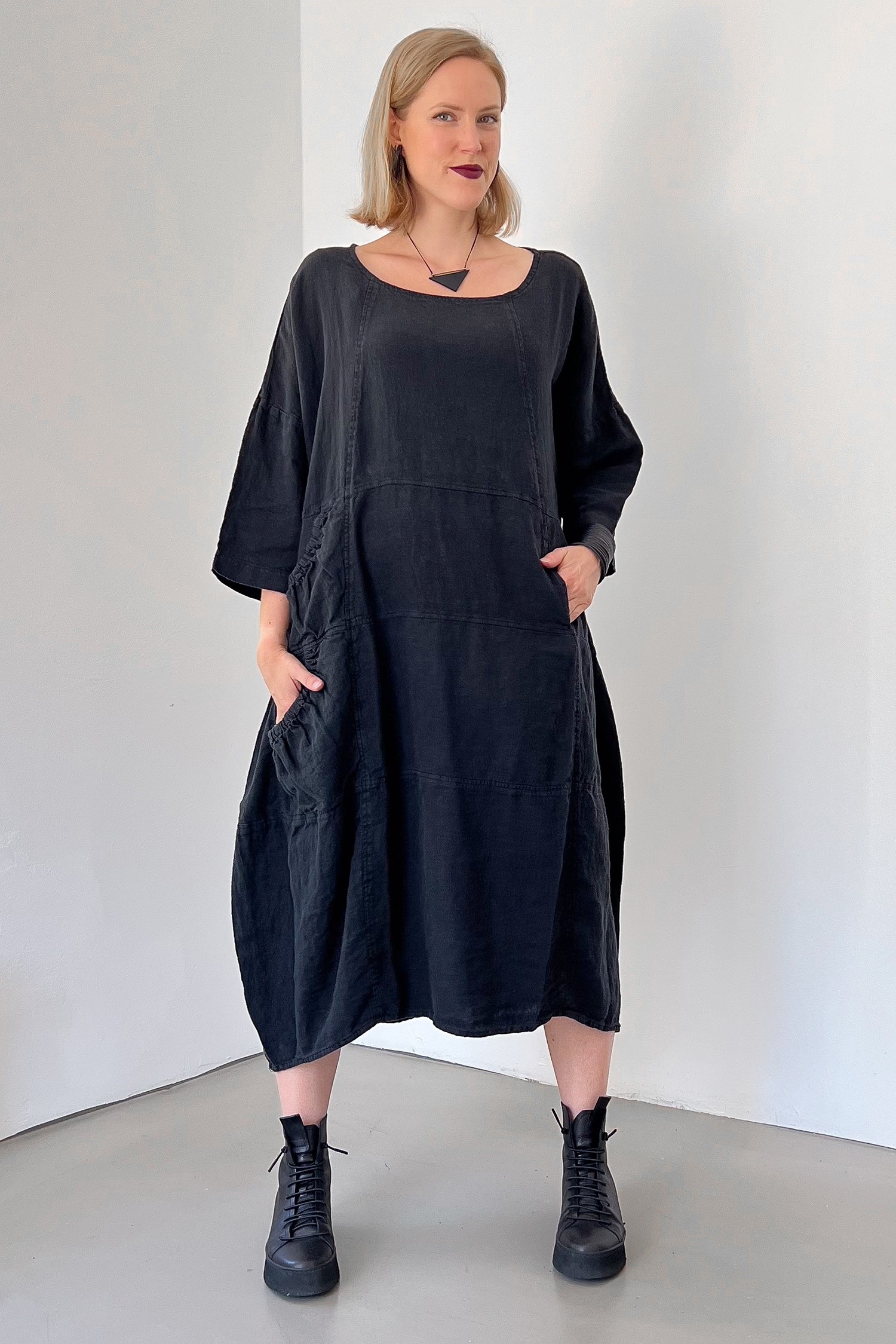 Oversized linen dress - Black - 1263540906