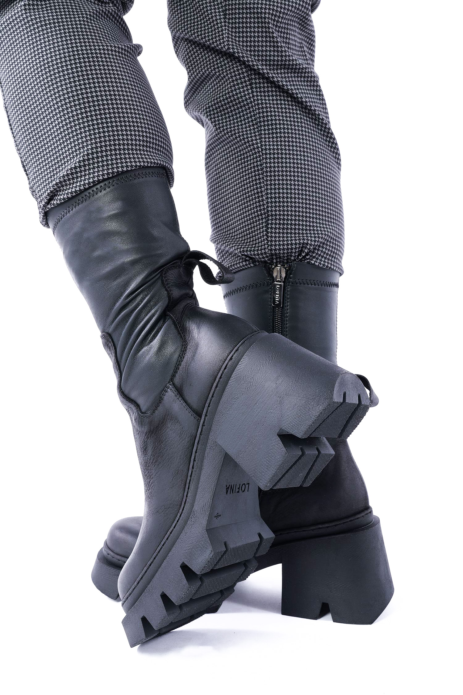 Leder Stiefelette - Schwarz - 8622