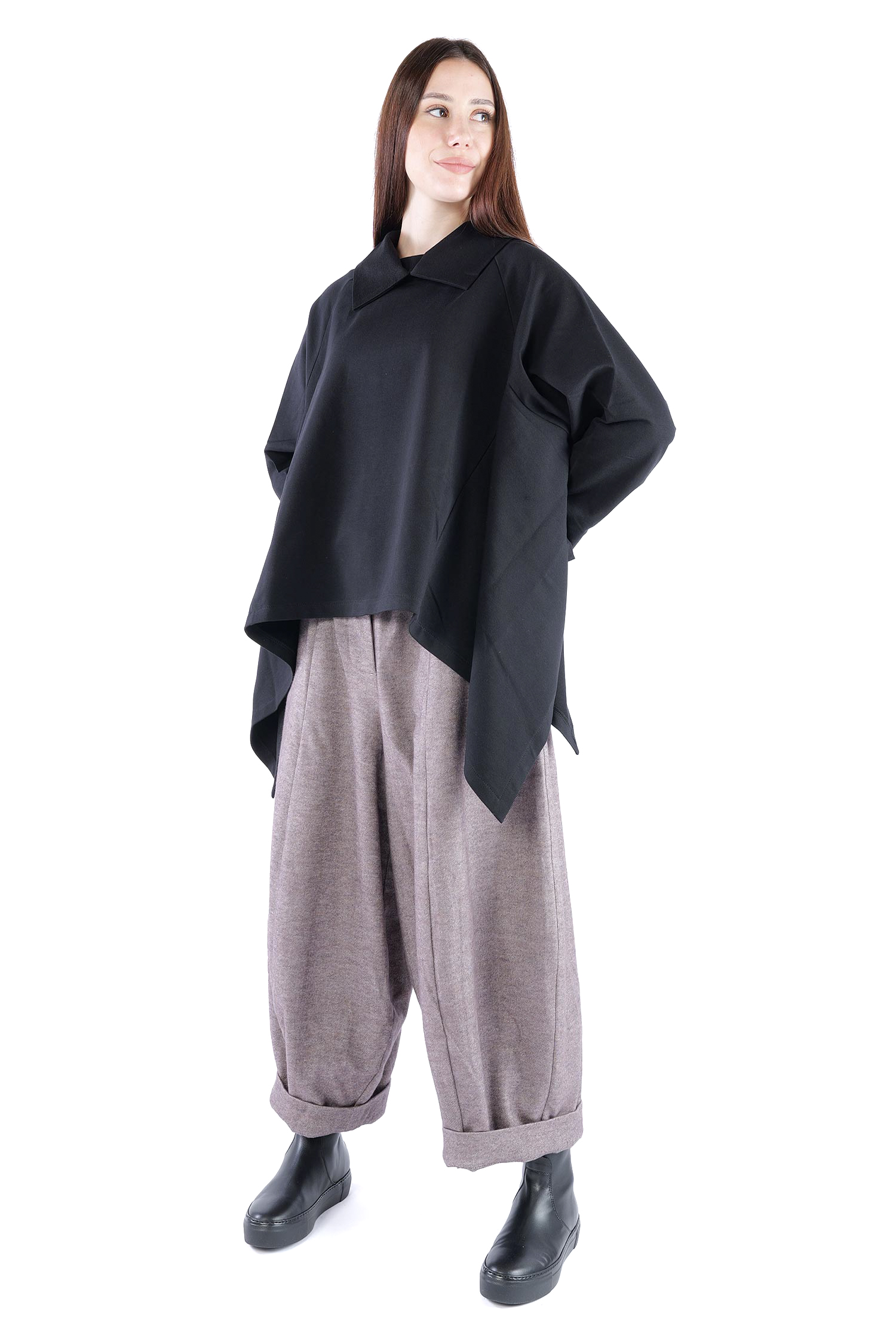 Asymmetrischer Pullover - Schwarz - 26.2-KHF112