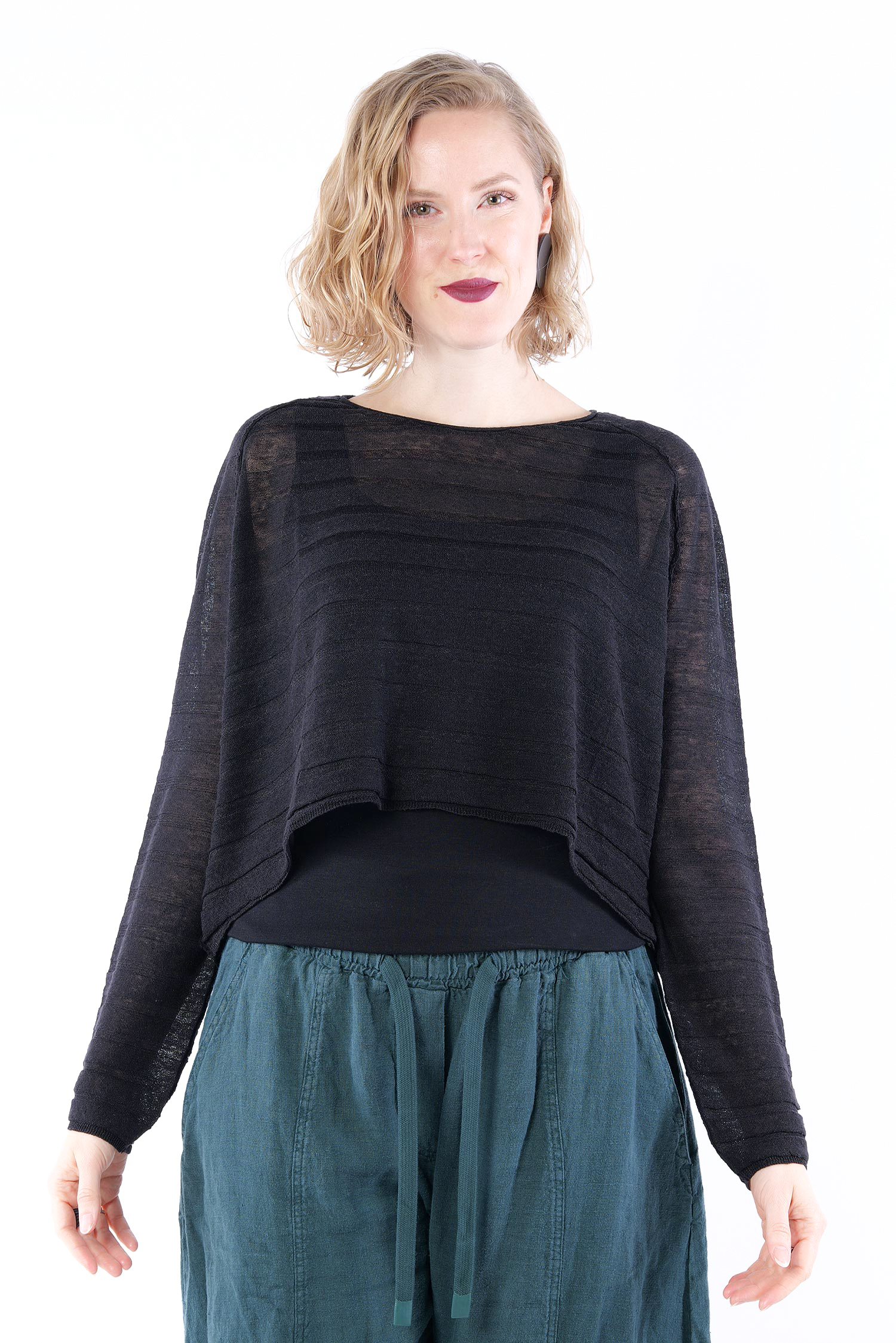 Linen Pullover - Black - 1263270702