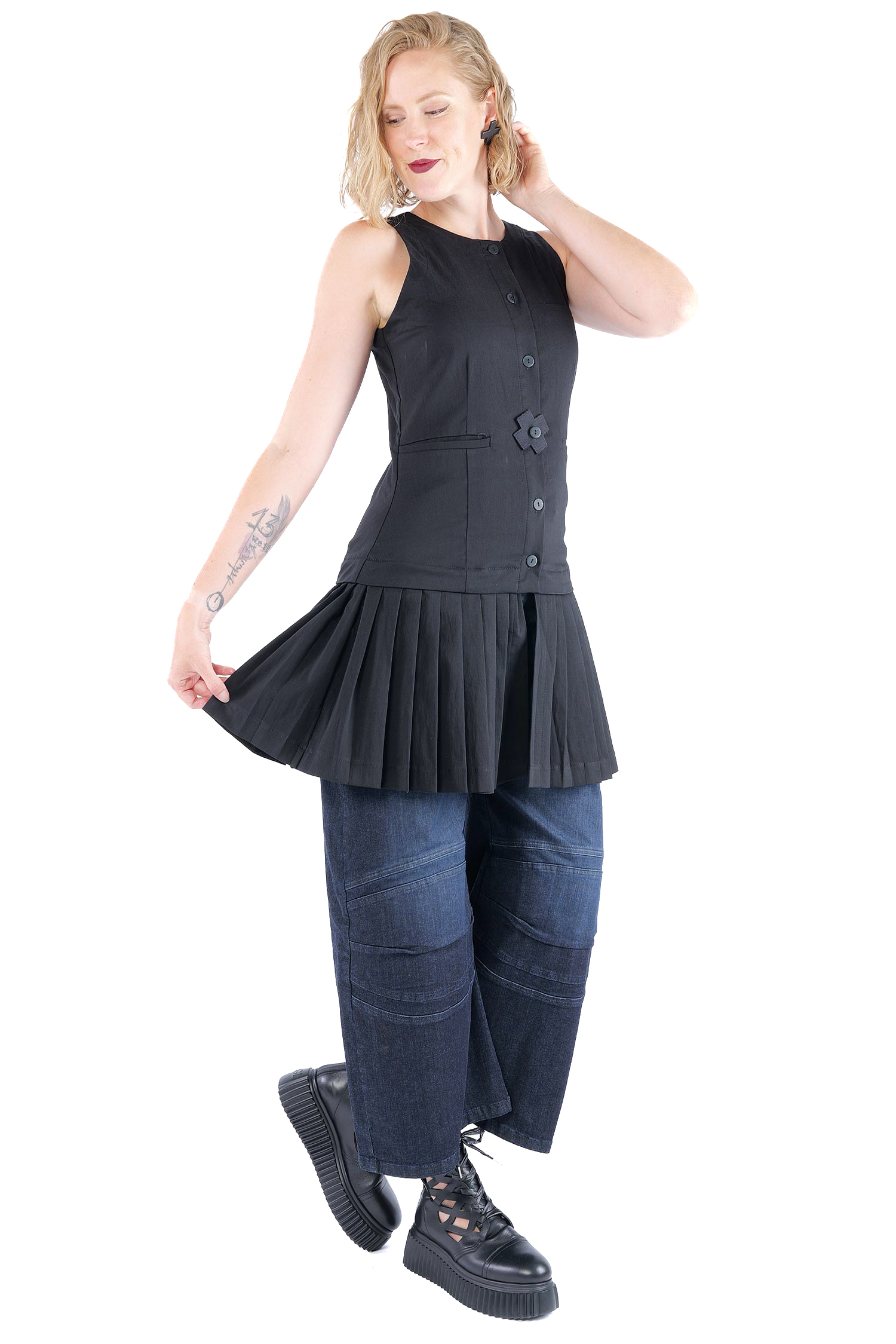 Plissierte Stretch-Weste - Schwarz - 1164