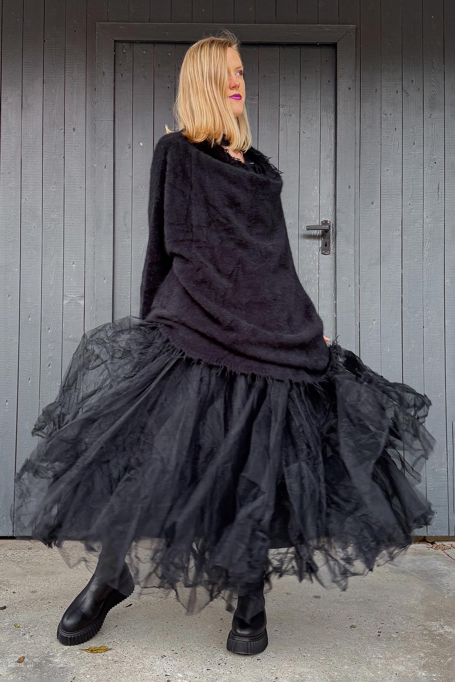 Voluminöser Tüllrock - Schwarz - S25-79