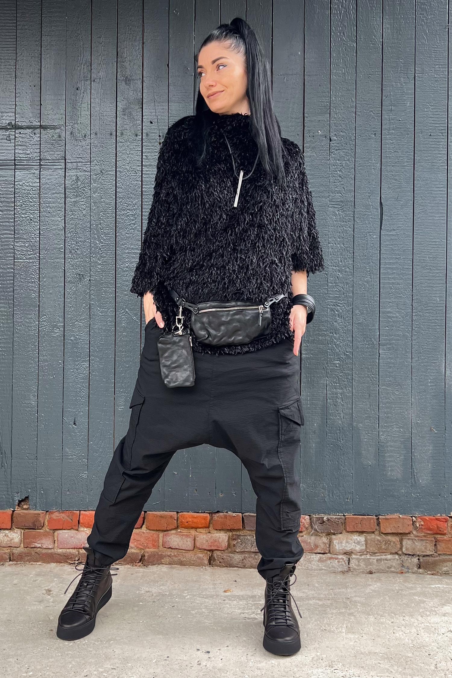 Stretchhose mit tiefem Schritt - Schwarz - 2252240105