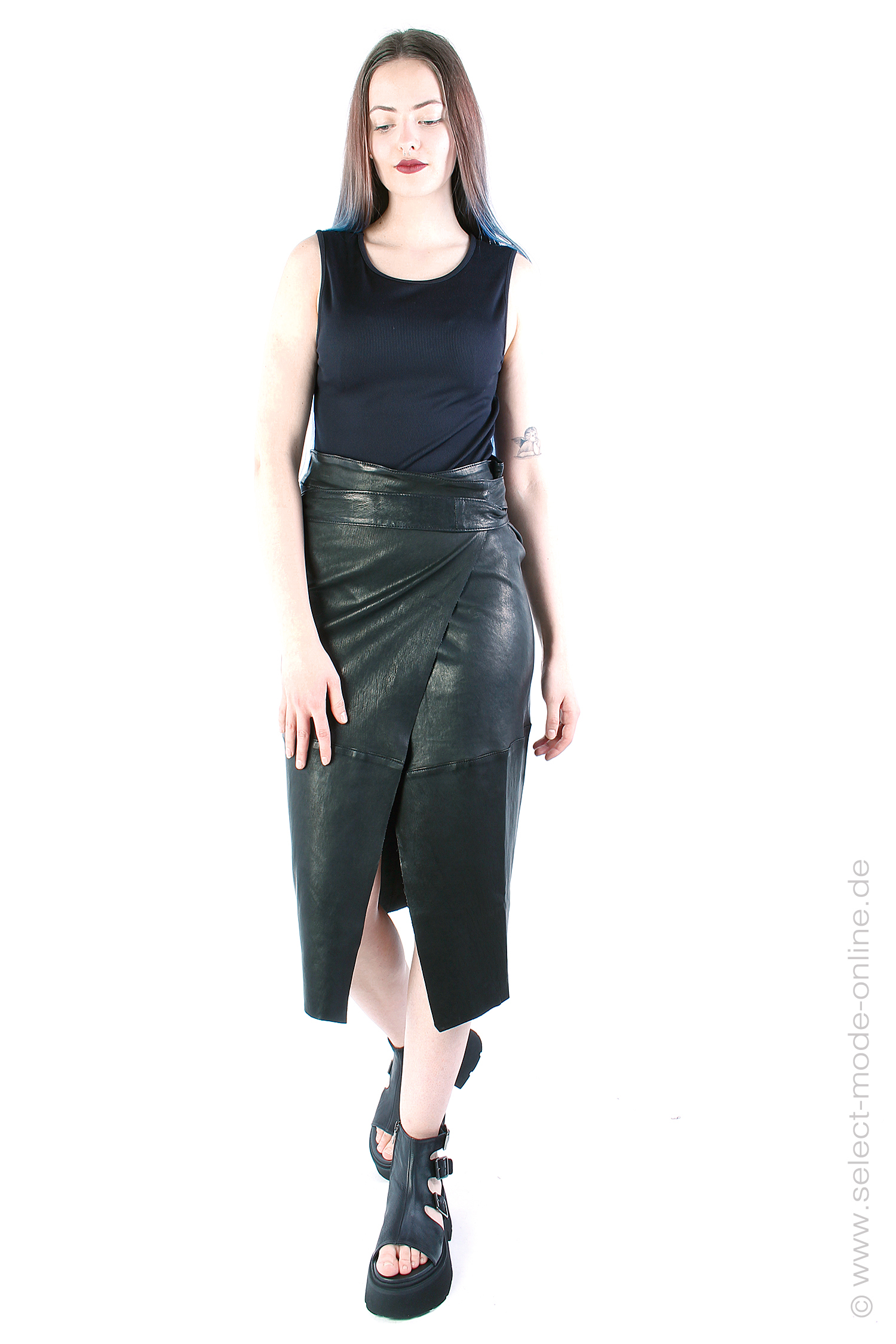 Light leather wrap skirt - Black - SA-Marinela