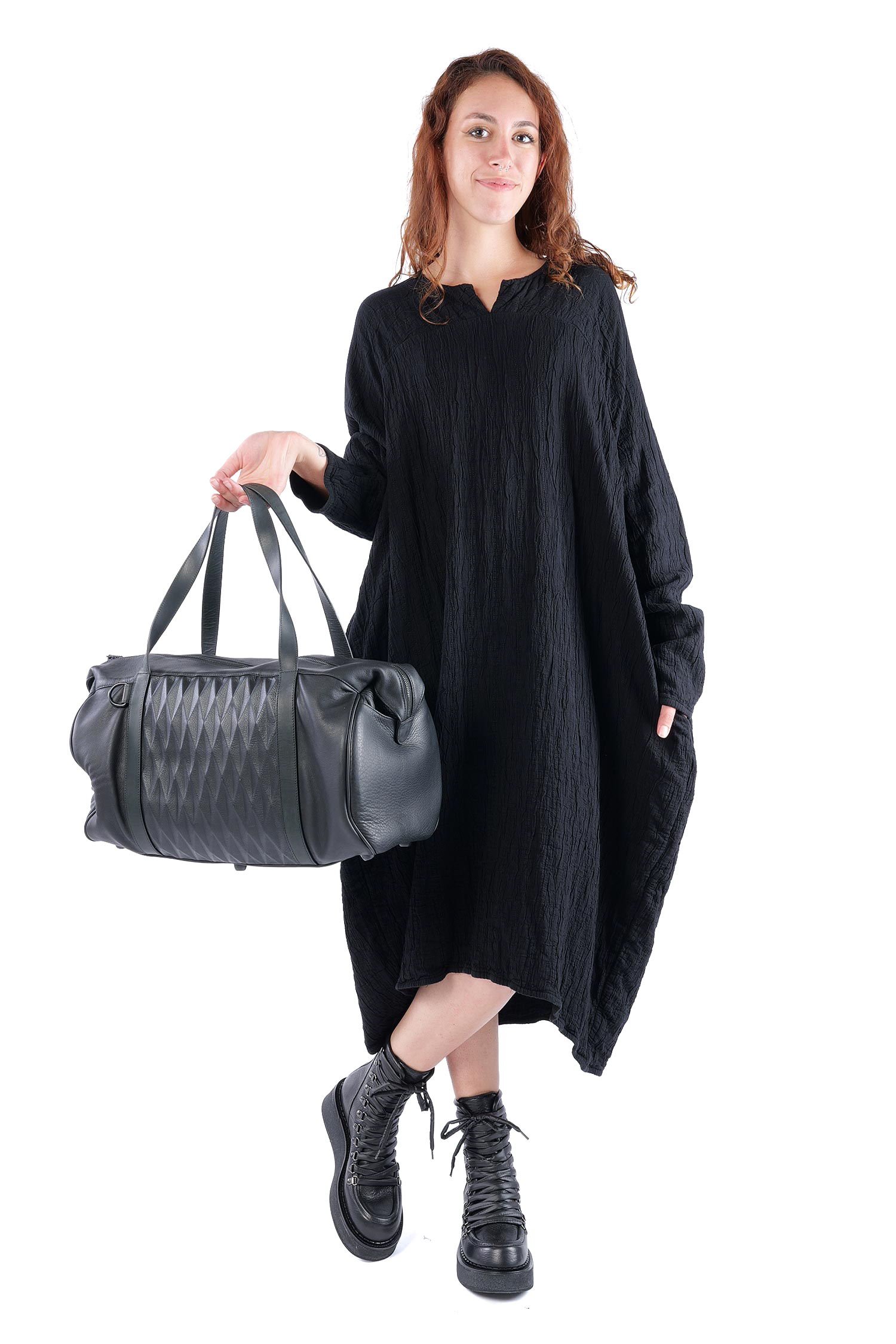 Große Ledertasche - Schwarz - Weekender