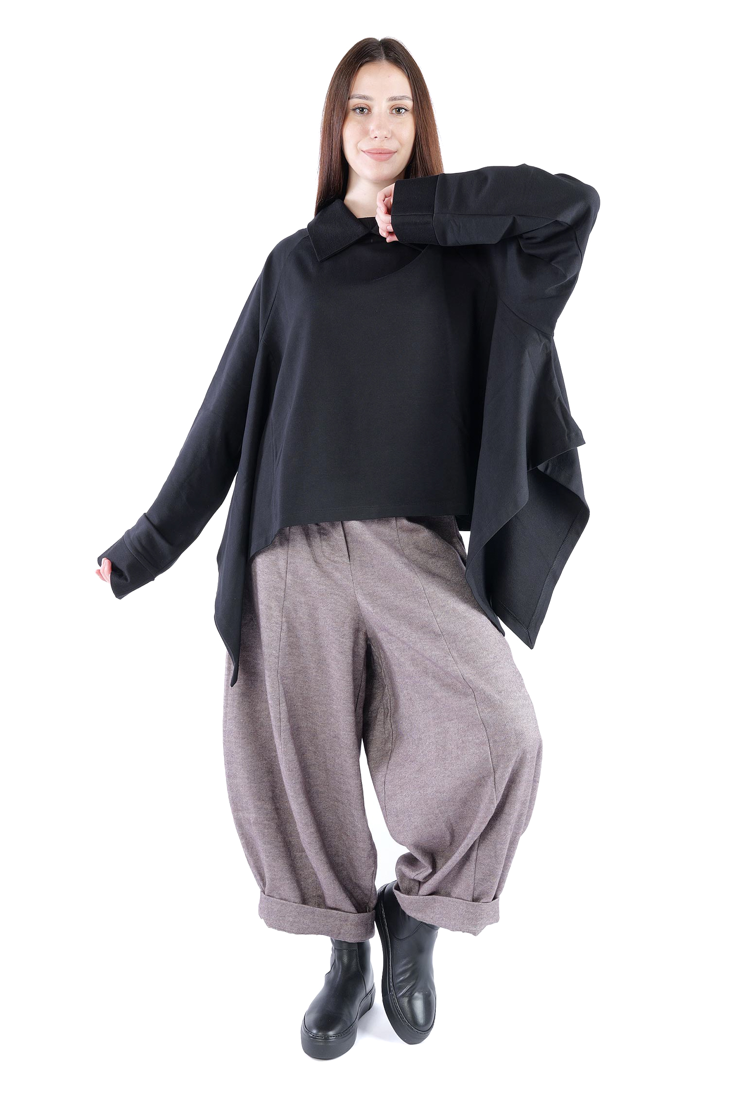 Asymmetrischer Pullover - Schwarz - 26.2-KHF112